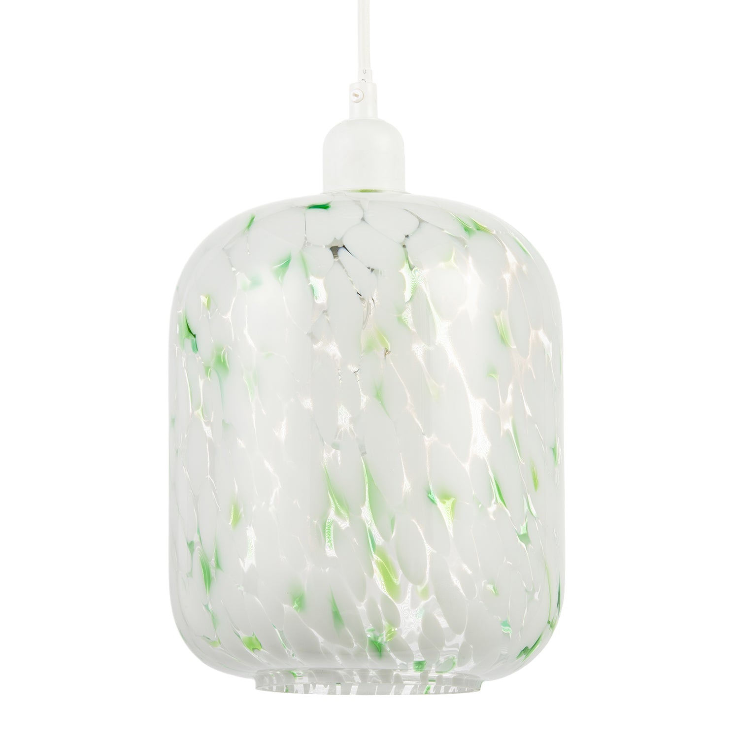 Handmade White Mottled Art Glass Pendant Shade with Green Fleck Decor Image 1