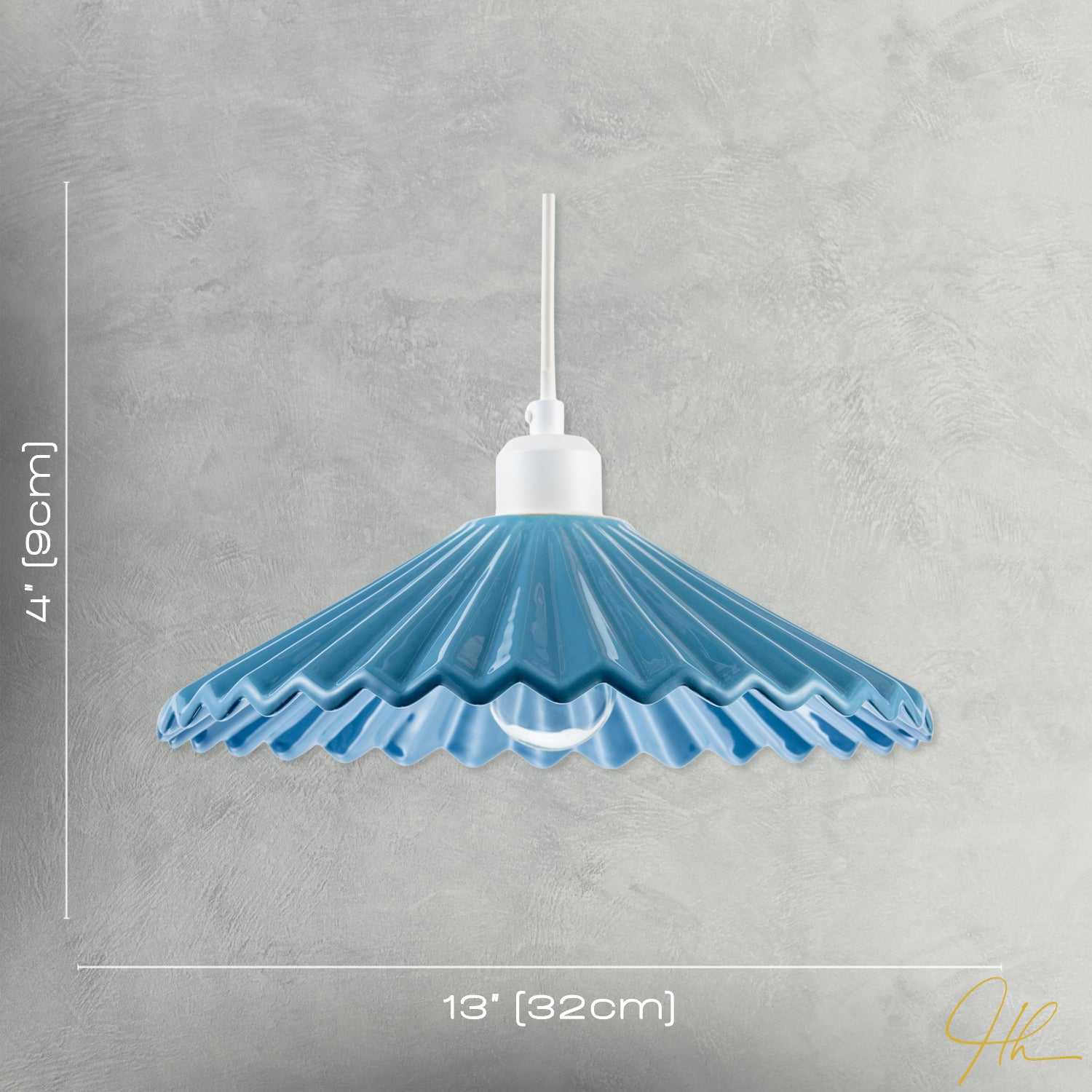 Modern Blue Nova Gloss Ceramic Pendant Light Shade with Rippled Body Image 7