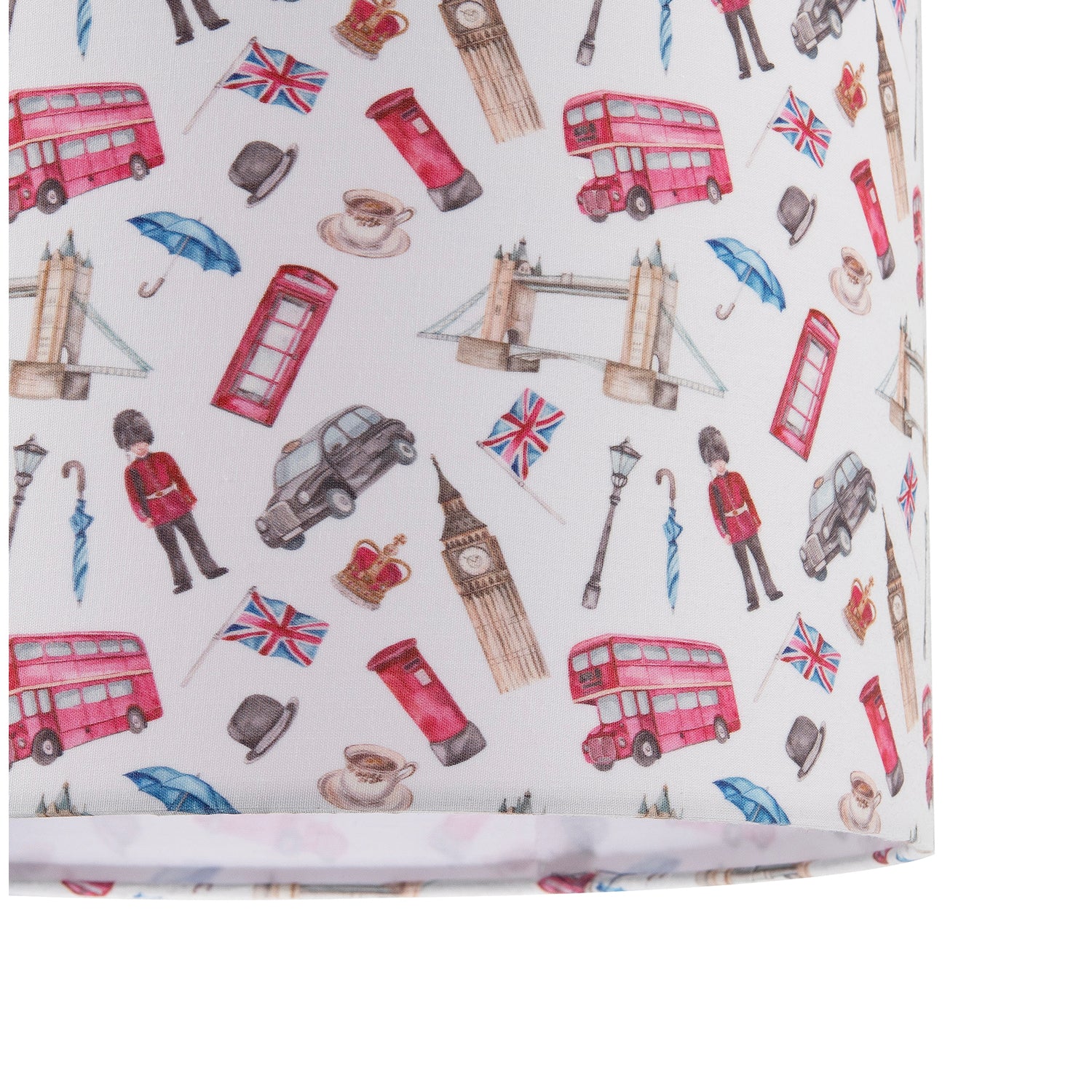 London Themed Cotton Lamp Shade with Red Buses Post Boxes Black Taxis Image 4