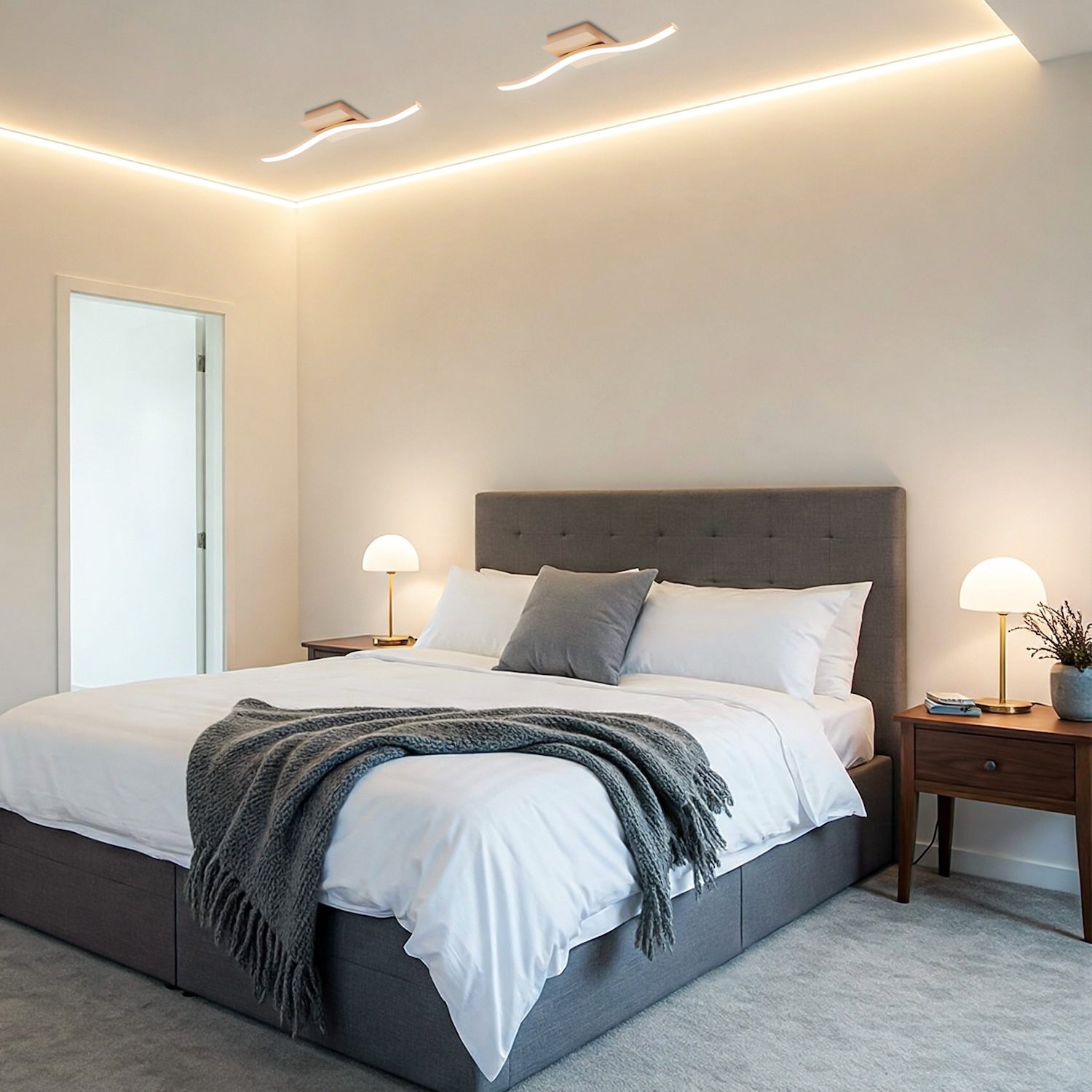 Contemporary Designer Single Wavy Strip LED Ceiling Light Fitting in Matte Gold Image 7