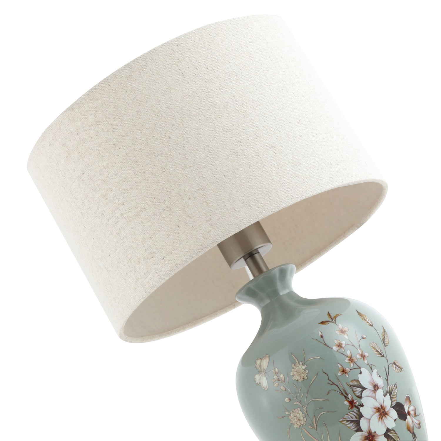 Traditional Ceramic Lamp Base in Dusty Duck Egg with Foliage and Floral Decor Image 3