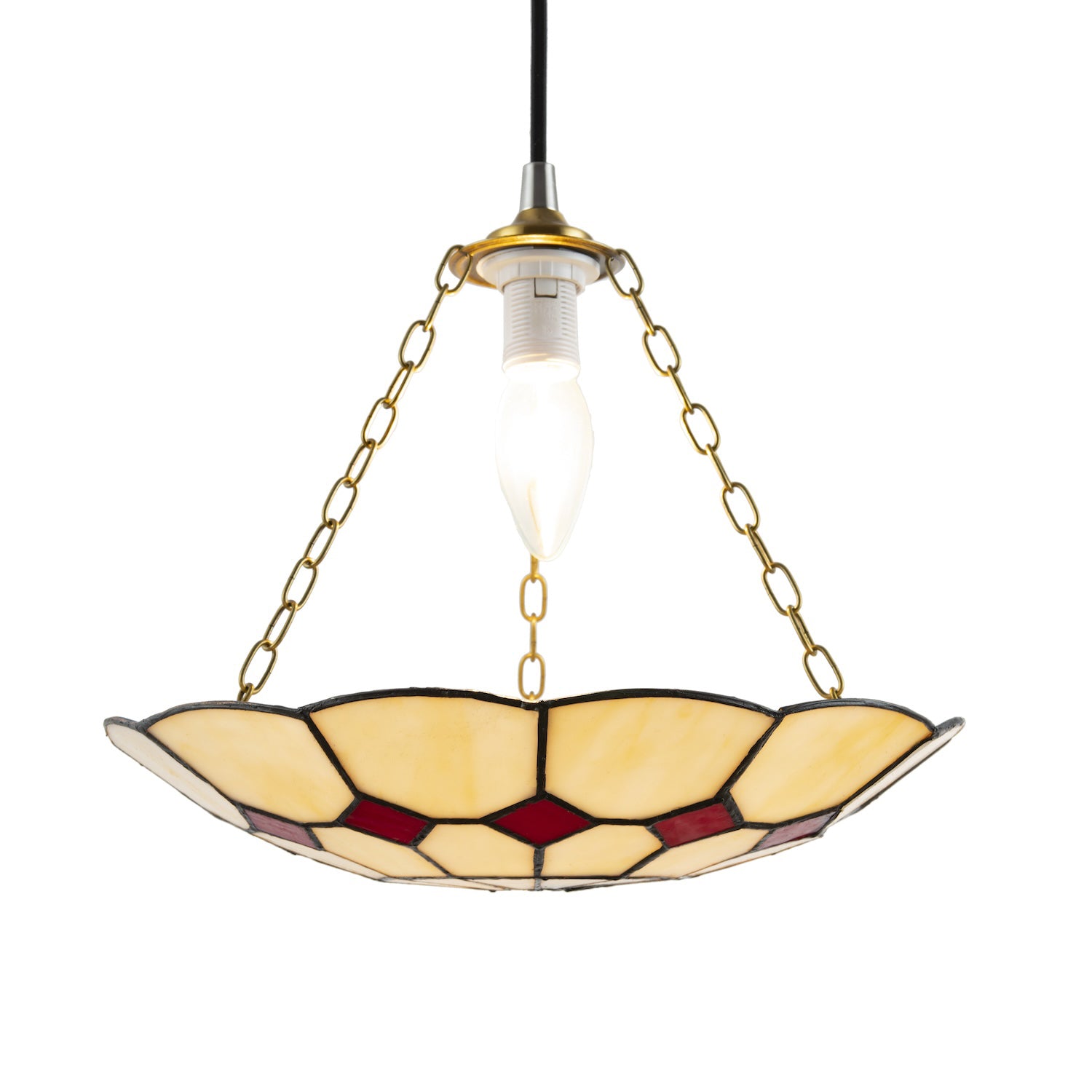 Classic Amber Stained Glass Tiffany Pendant Lighting Shade with Red Diamonds Image 2