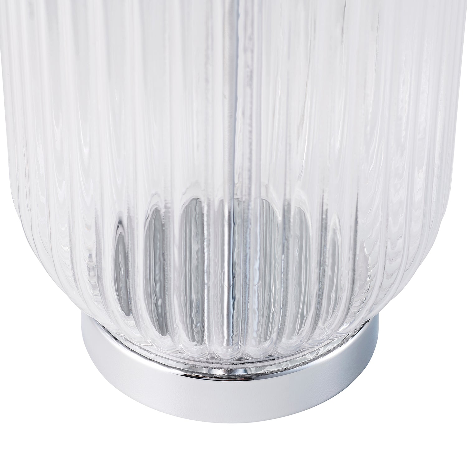 Modern Tubular Clear Ribbed Glass Table Lamp Base with Shiny Chrome Plated Base Image 3