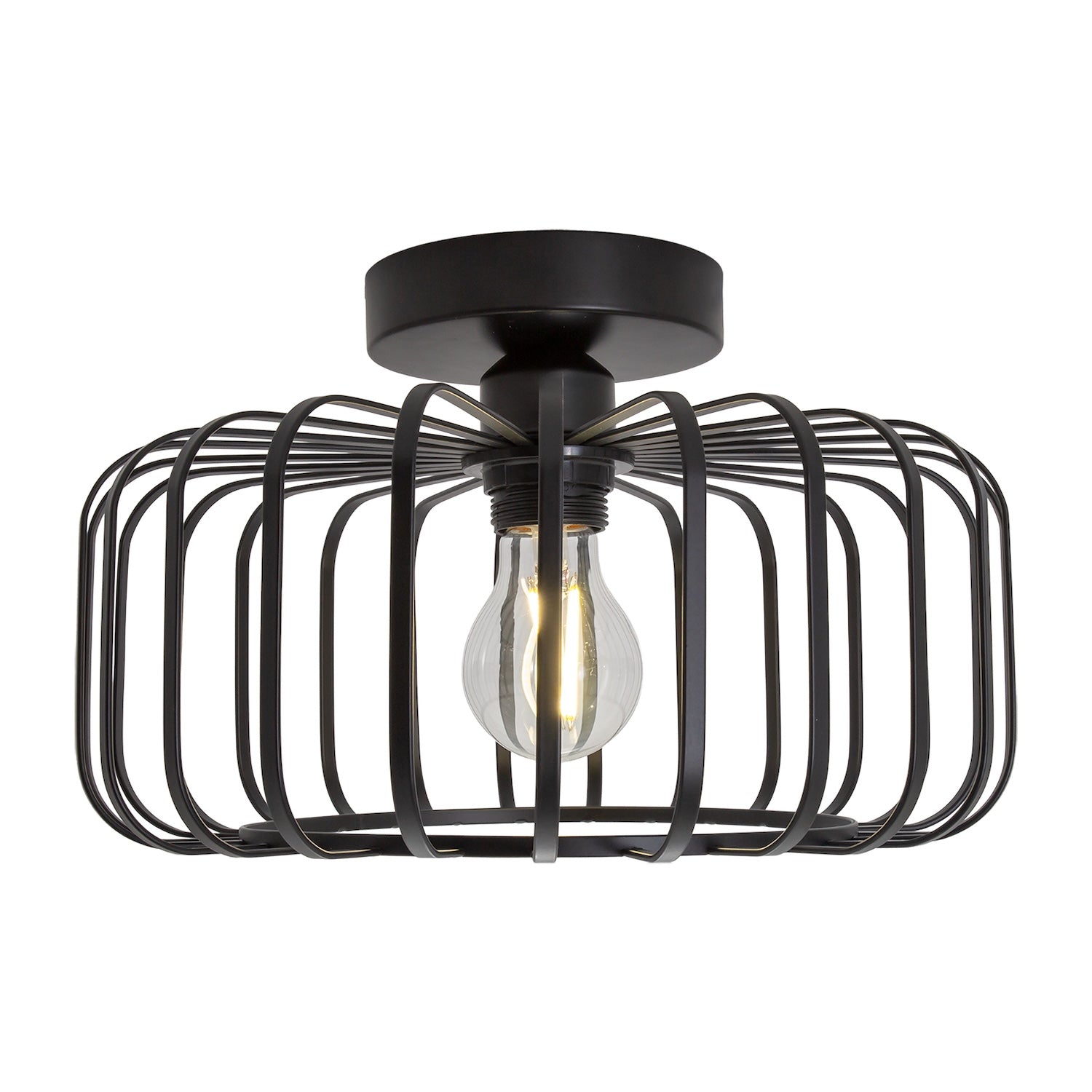 Industrial Cage Designed Matte Black Metal Semi Flush Ceiling Light Image 1