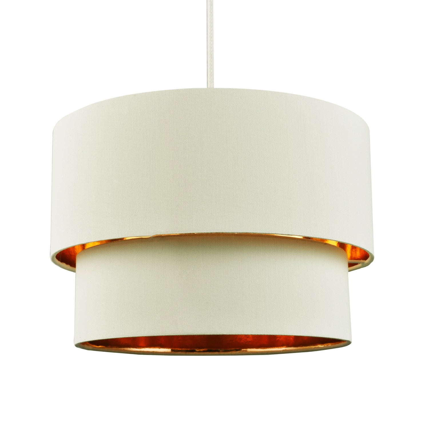 Modern Soft Cream Cotton Double Tier Ceiling Shade with Shiny Copper Inner Image 1