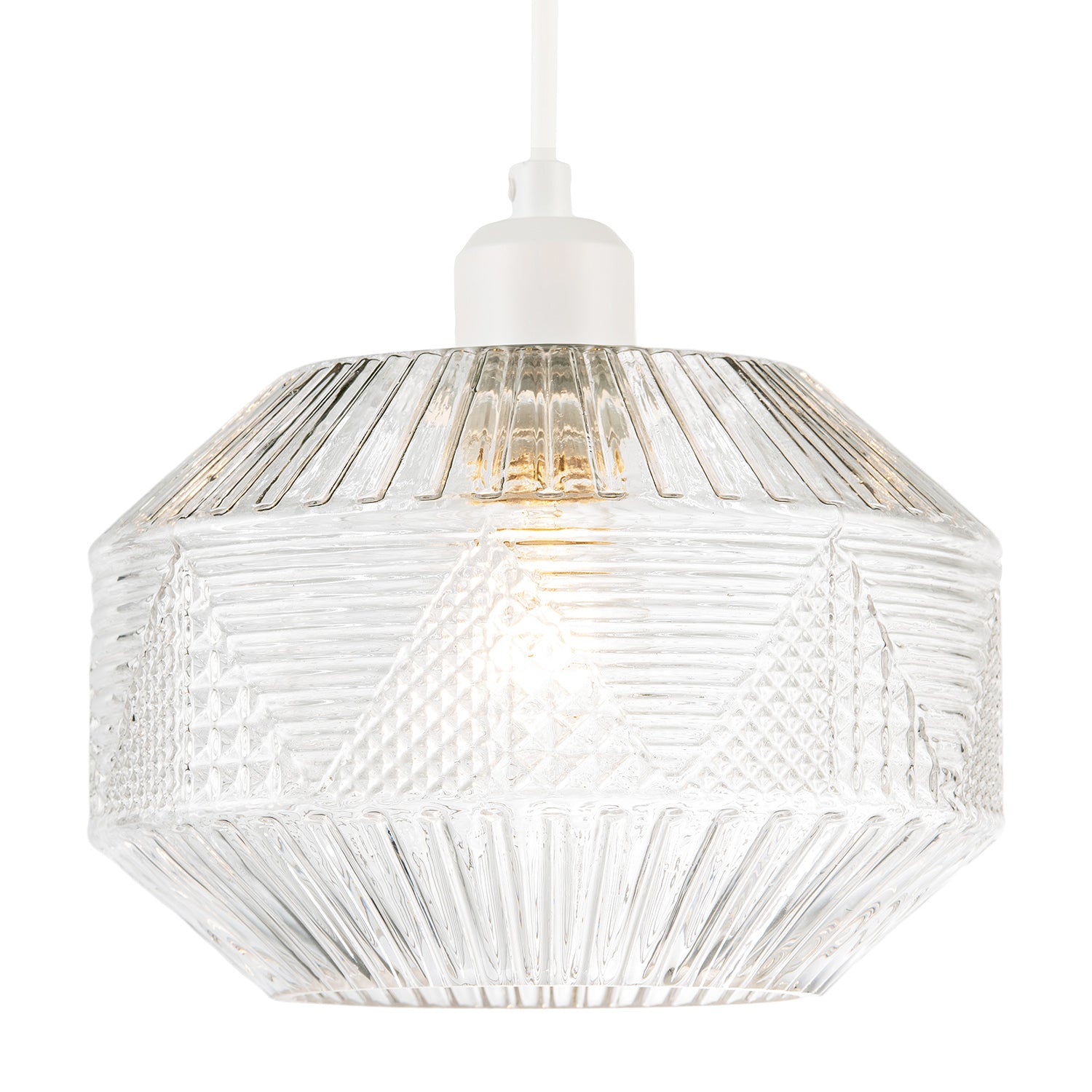 Designer Multi-Faceted Hexagonal Drum Clear Glass Pendant Light Shade Image 2