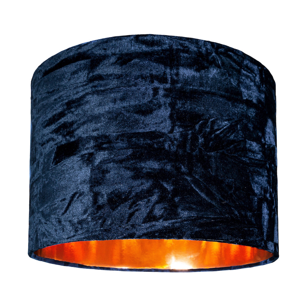 Modern Midnight Blue Crushed Velvet 10" Table/Pendant Shade with Copper Inner Image 1