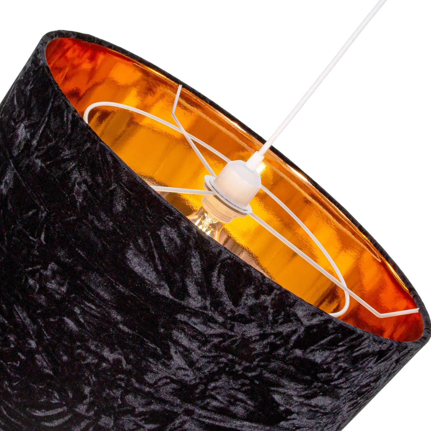 Modern Black Crushed Velvet 20" Floor/Pendant Lampshade with Shiny Copper Inner Image 3