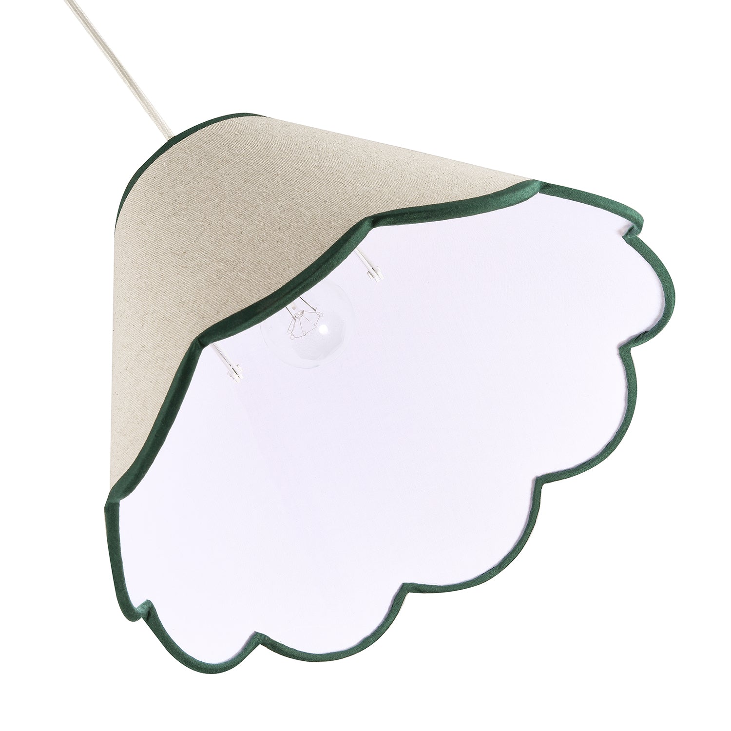 Scallop Edge Natural Textured Linen Coolie Lamp Shade with Green Trims Image 3