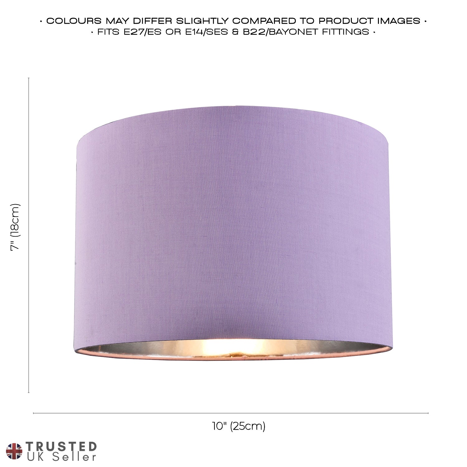 Contemporary Lilac Cotton 10" Table/Pendant Lampshade with Shiny Silver Inner Image 7