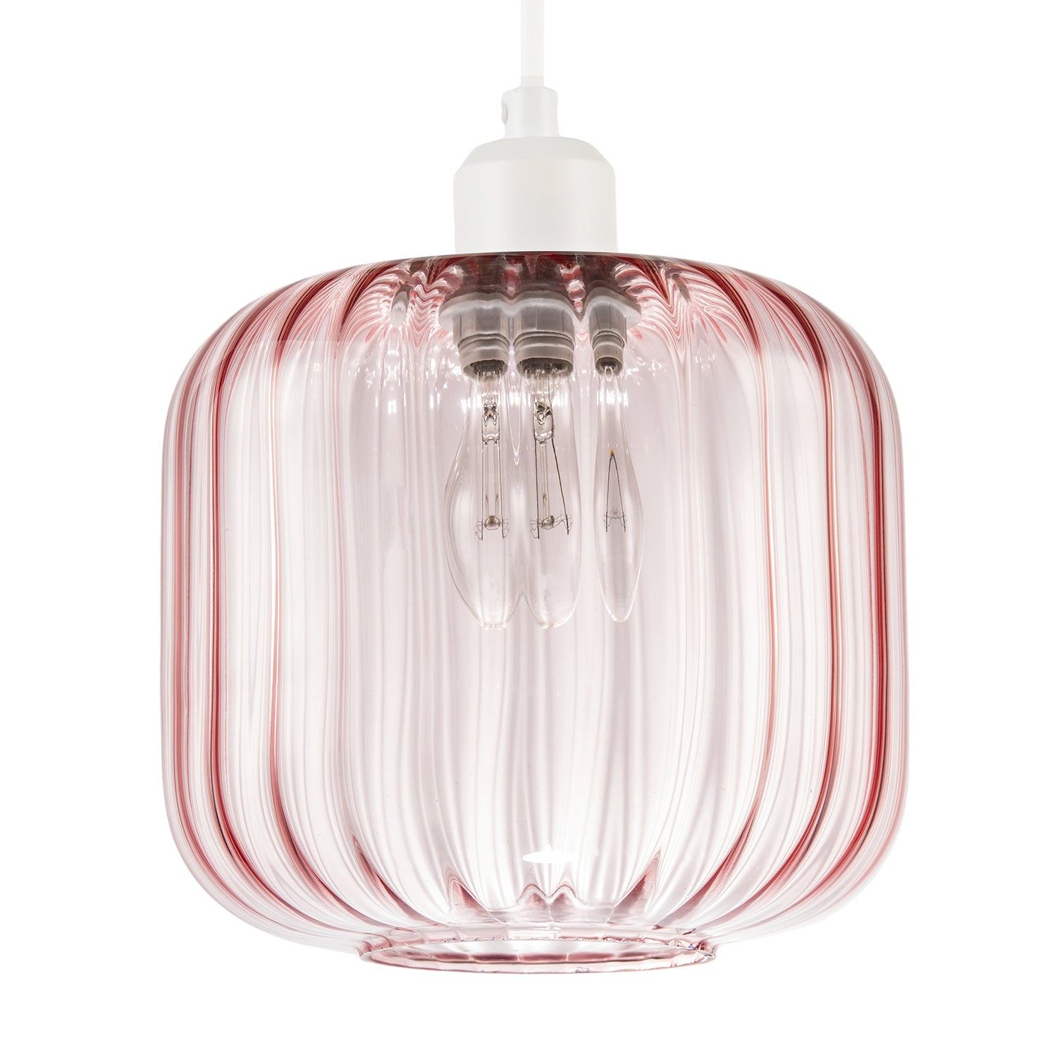 Contemporary Soft Pink Glass Wide Ribbed Square Pendant Light Shade Image 1
