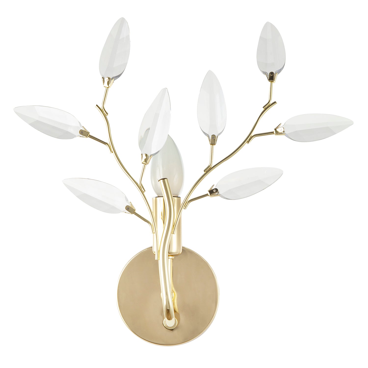 Modern Birch Polished Brass Plated Wall Light Fixture with Clear Acrylic Leaves Image 4