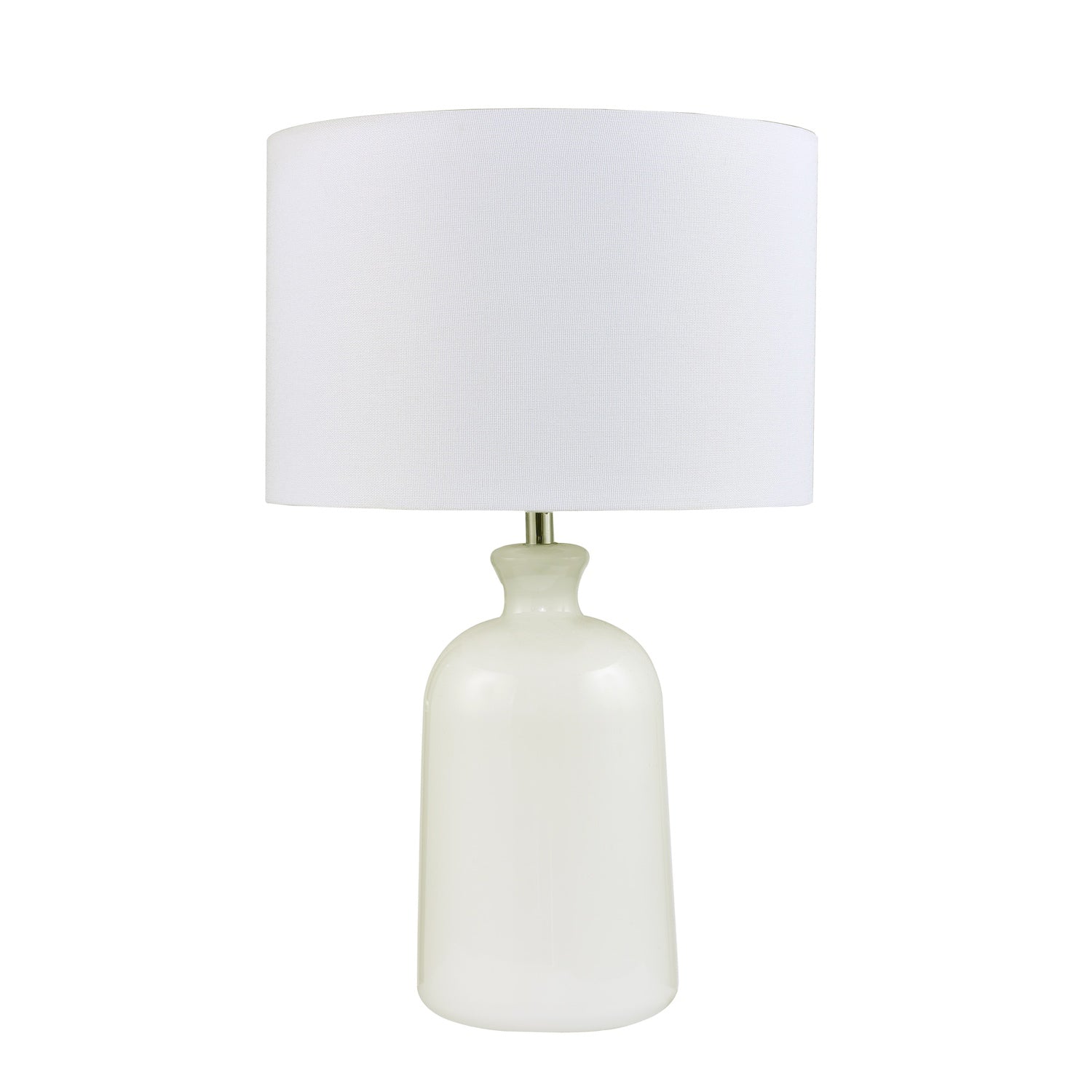 Classic Opal White Glass Table Lamp with White Linen Fabric Drum Lampshade Image 2