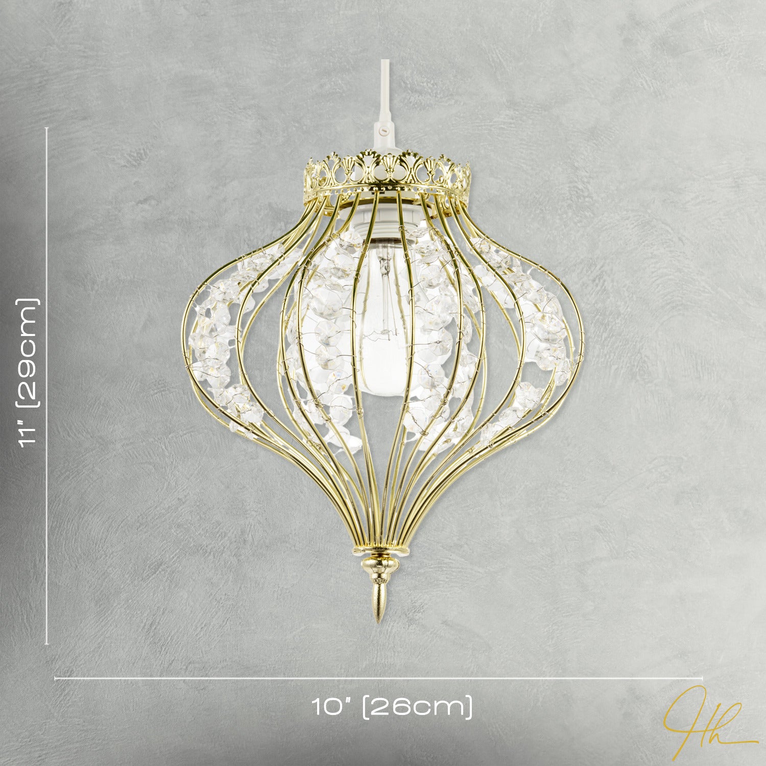 Unique Teardrop Shiny Gold Pendant Lamp Shade with Clear Acrylic Beads Image 7