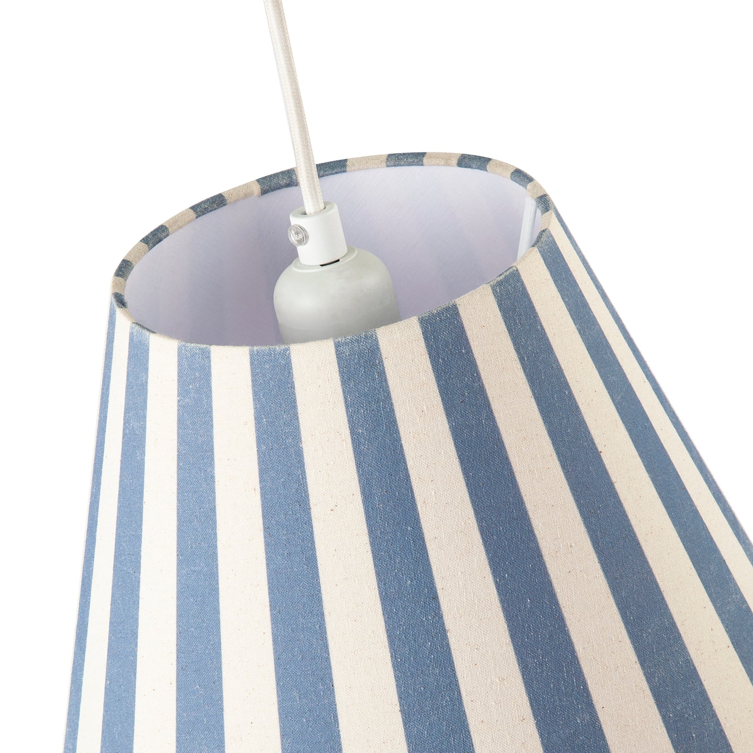 Amparo Blue and Oatmeal Linen Striped Coolie Shade with Cotton Inner Image 2