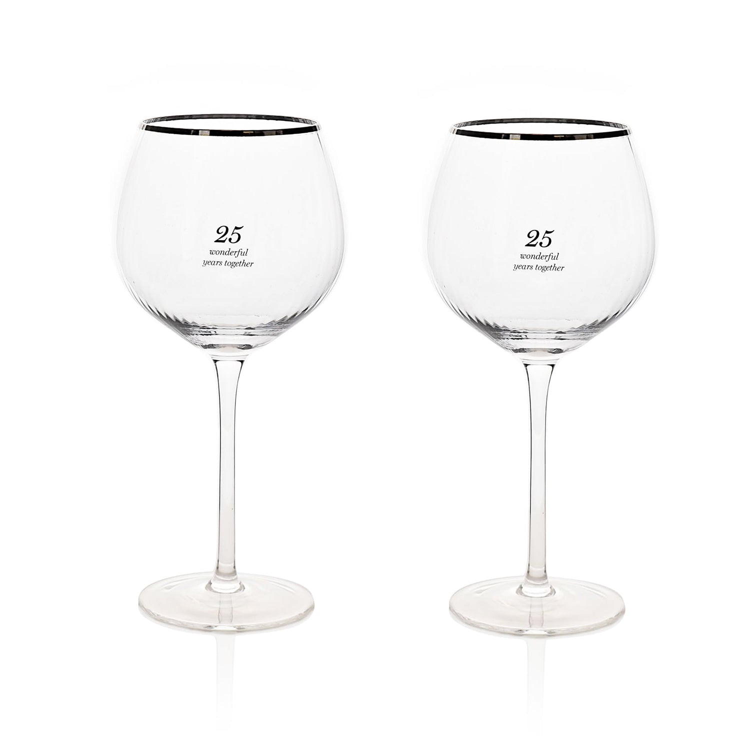 25th Anniversary Pair of Large Clear Ribbed Glass Gin Glasses with Gift Box Image 2