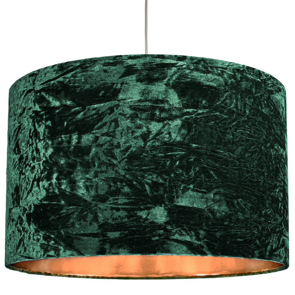 Modern Green Crushed Velvet 20" Floor/Pendant Lampshade with Shiny Copper Inner Image 4