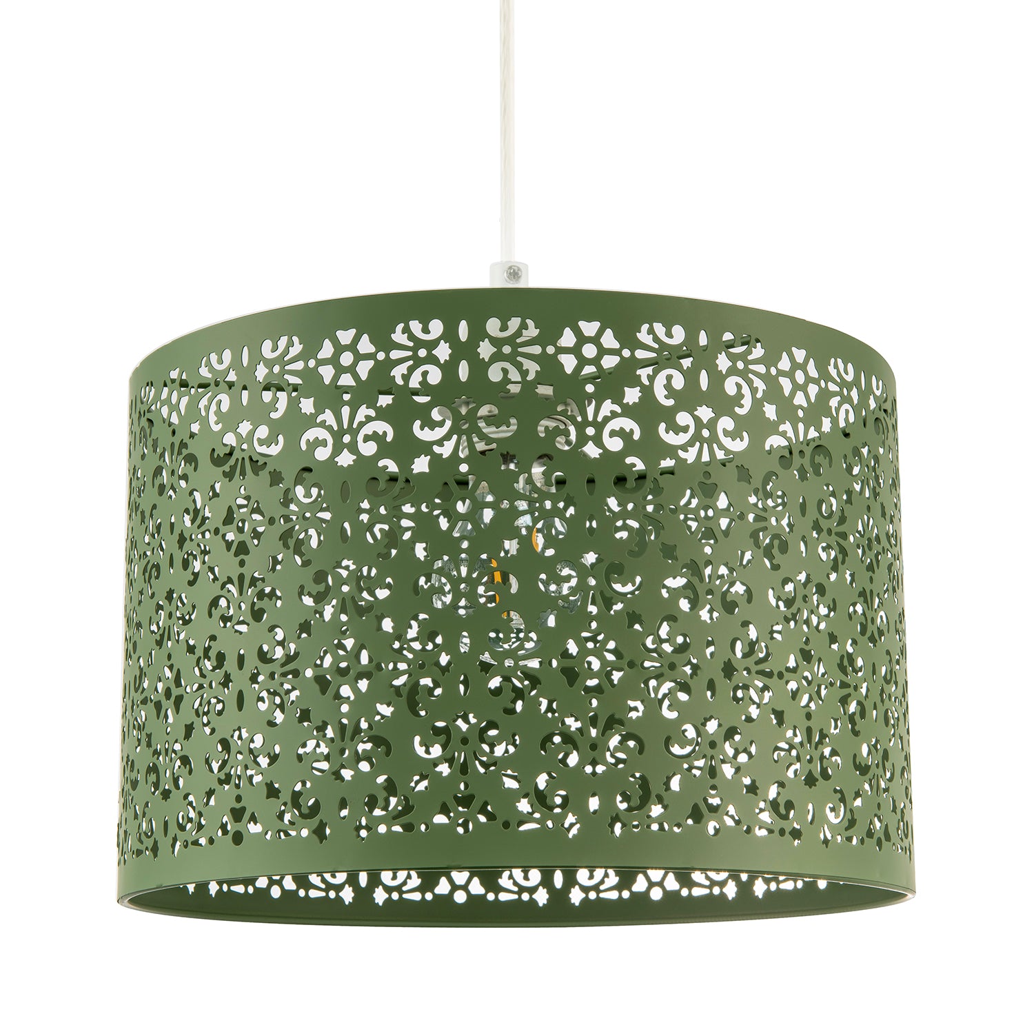Olive Green Moroccan Metal Pendant Light Shade with Floral Decoration Image 1