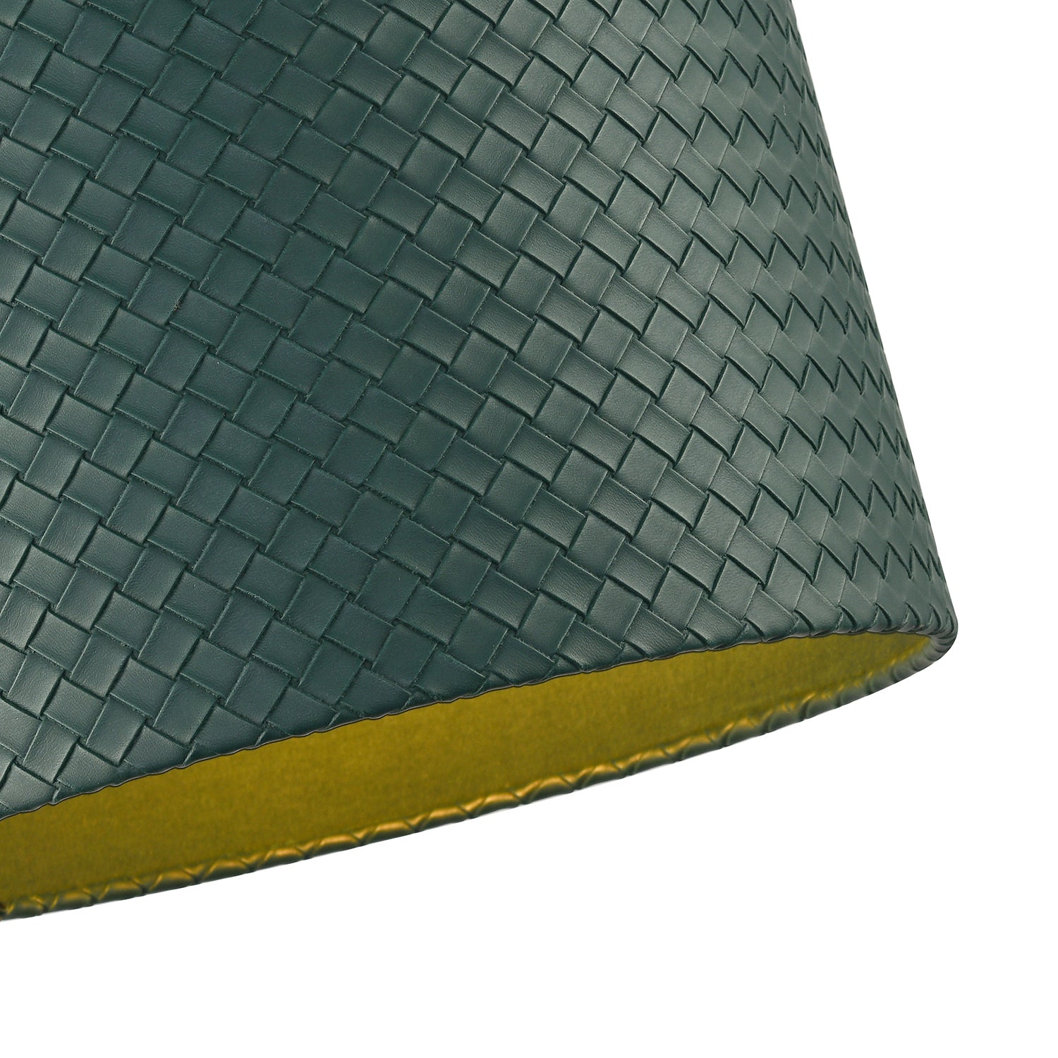 Dark Forest Green Faux-Leather Woven Drum Lampshade with Cotton Lining Image 4