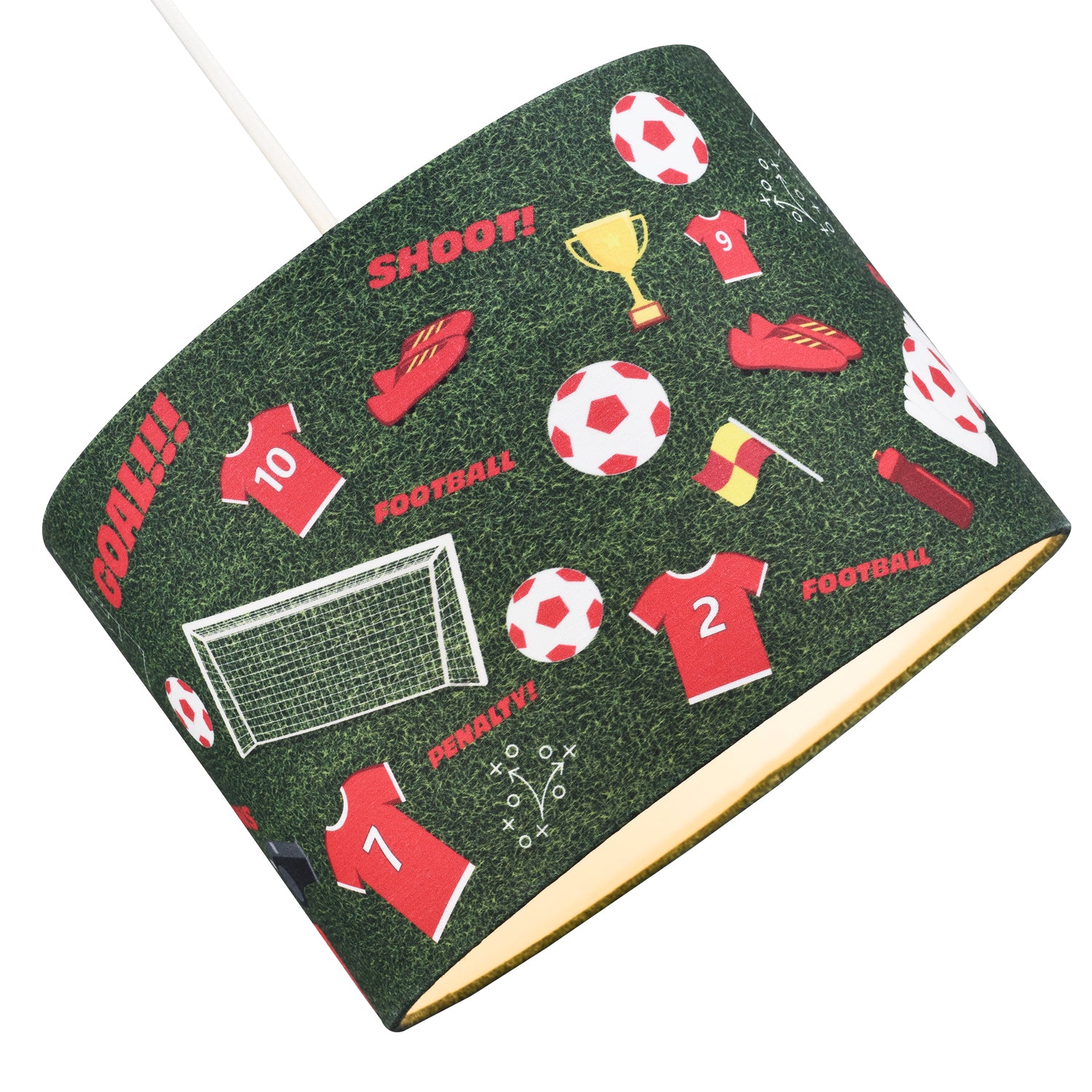 Red and White Themed Football Cotton Fabric Lamp Shade with Grass Background Image 2