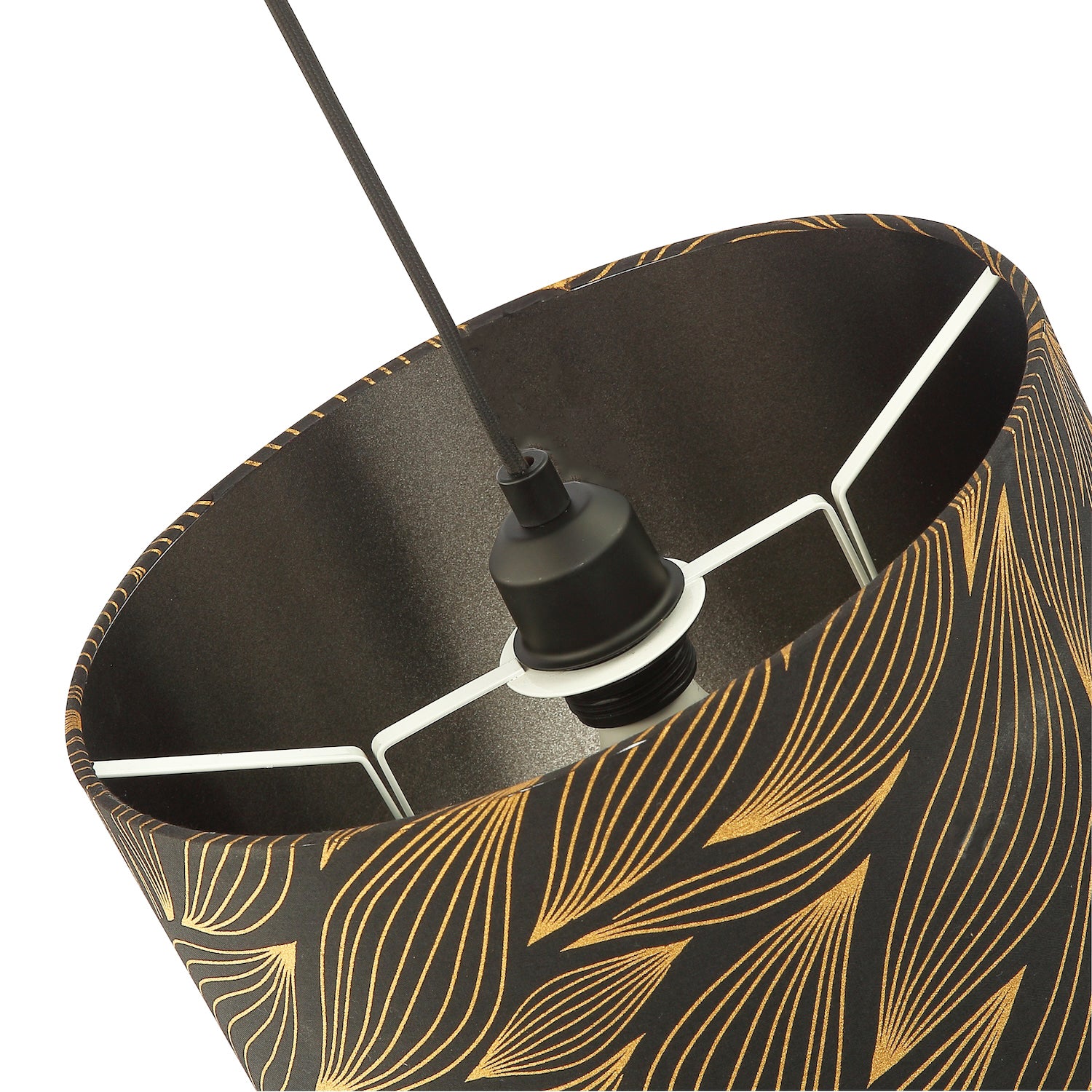 Designer Black Lamp Shade with Gold Foil Leaves with Inner Satin Fabric Lining Image 5