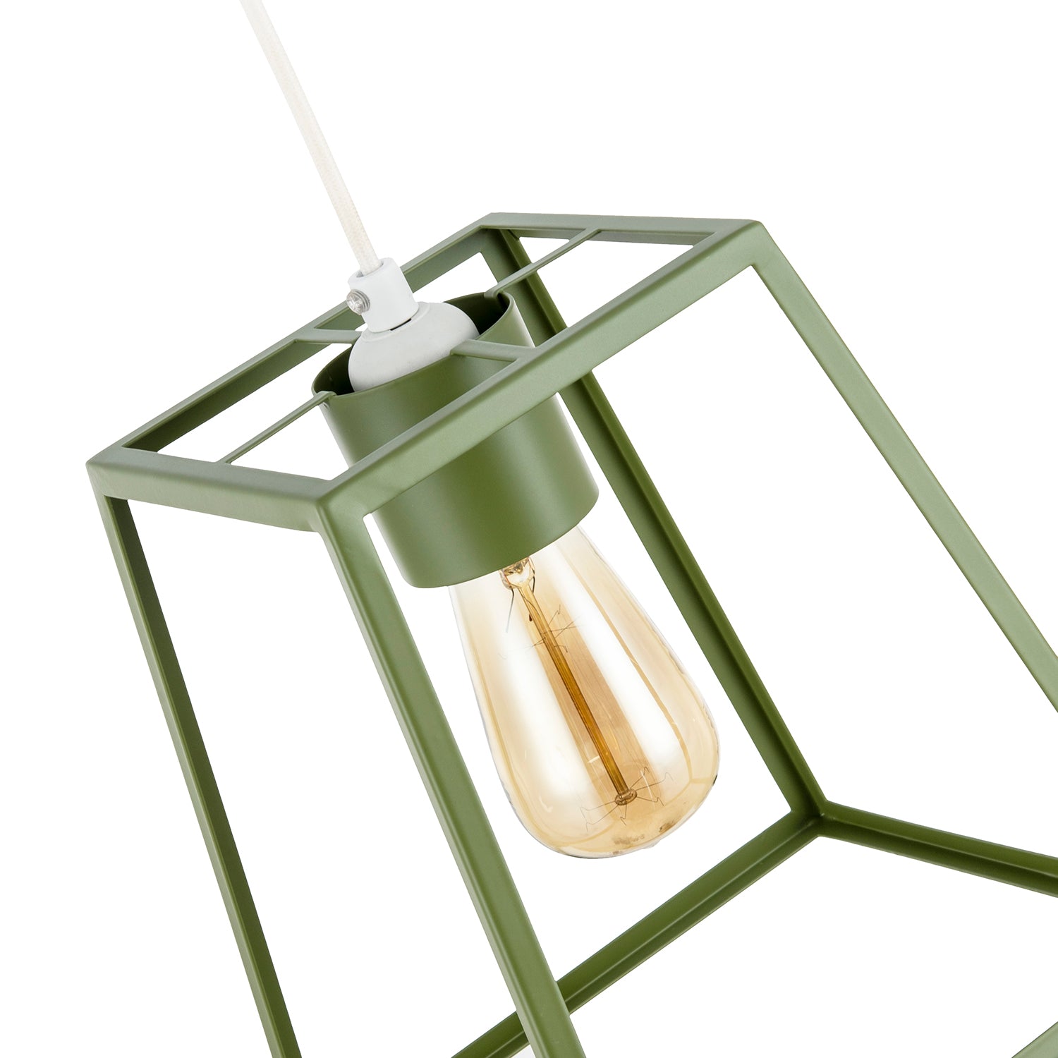 Olive Green Industrial Lantern Lamp Shade with Square Top and Bottom Image 3