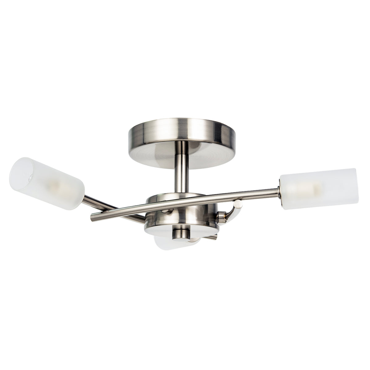 Contemporary 3-Arm Satin Nickel Ceiling Light with Tubular Shades Image 3
