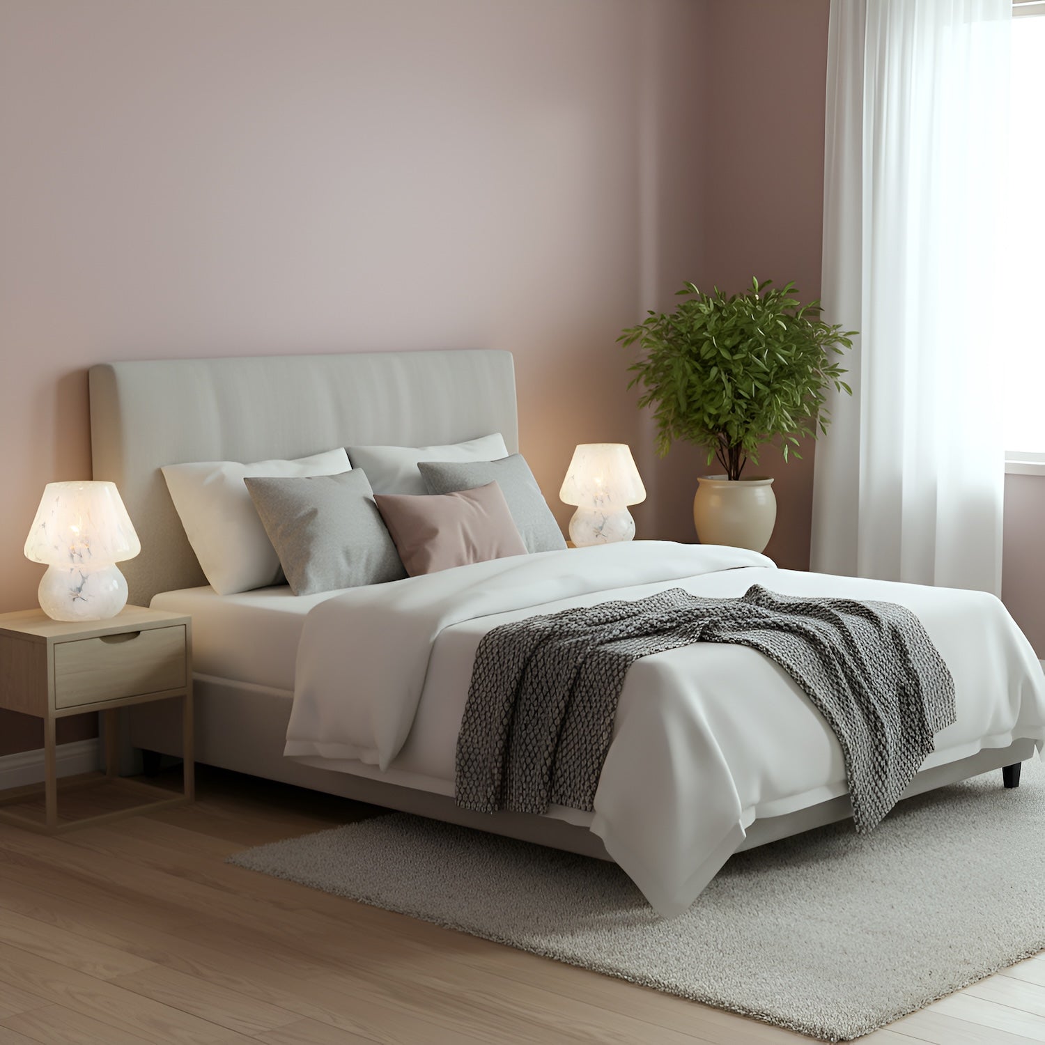 Modern Designer Mushroom Glass Table Lamp in White Snowflake Pattern Image 6