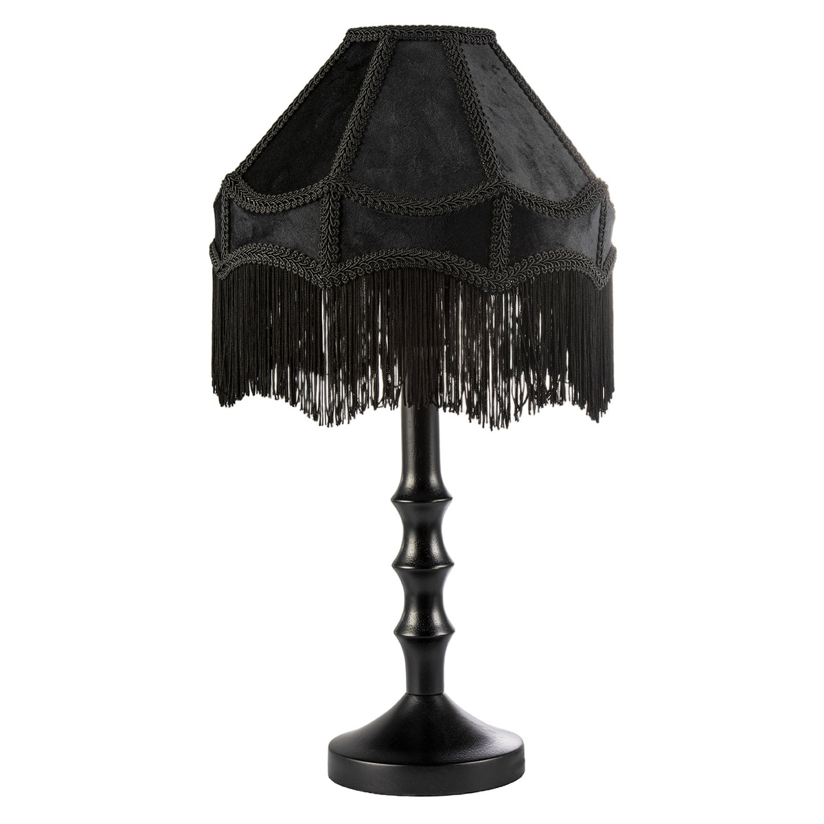 Classic Black Ash Wooden Table Lamp with Velvet Victorian Style Shade Image 1