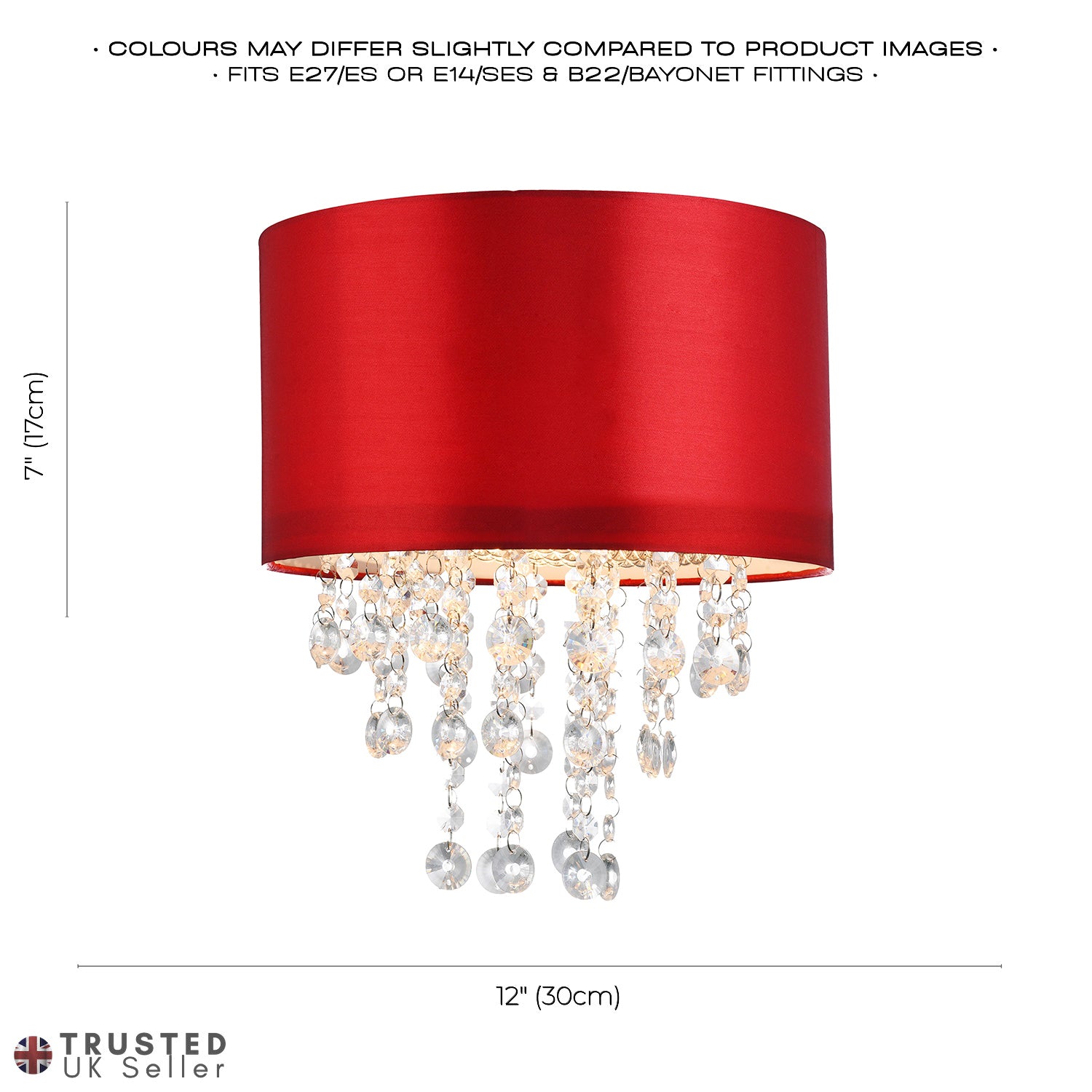 Modern Red Satin Fabric Pendant Light Shade with Transparent Acrylic Droplets Image 7