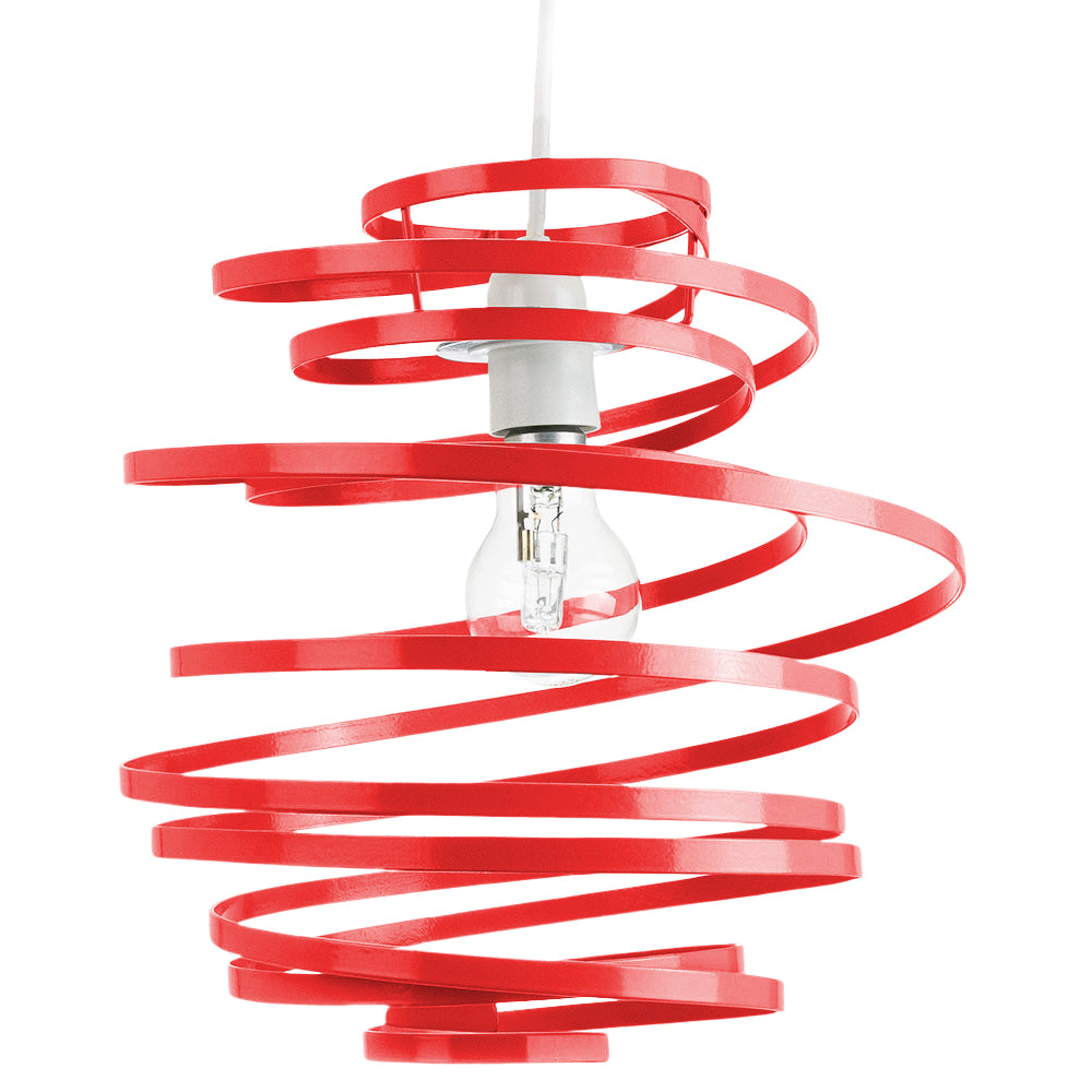 Contemporary Red Gloss Metal Double Ribbon Spiral Swirl Ceiling Light Pendant Image 3