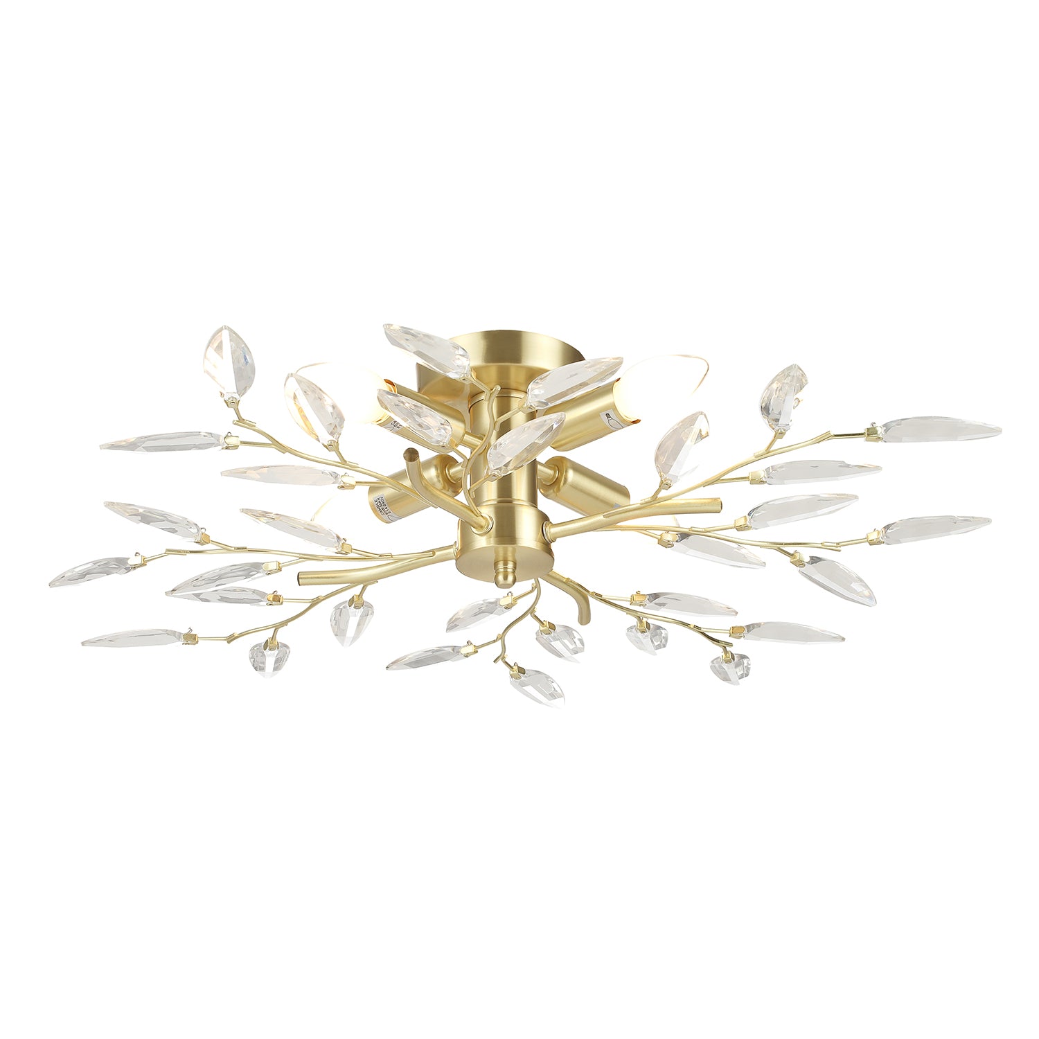 Modern Brushed Gold Plated Branch Ceiling Light Fitting with Acrylic Leaves Image 1