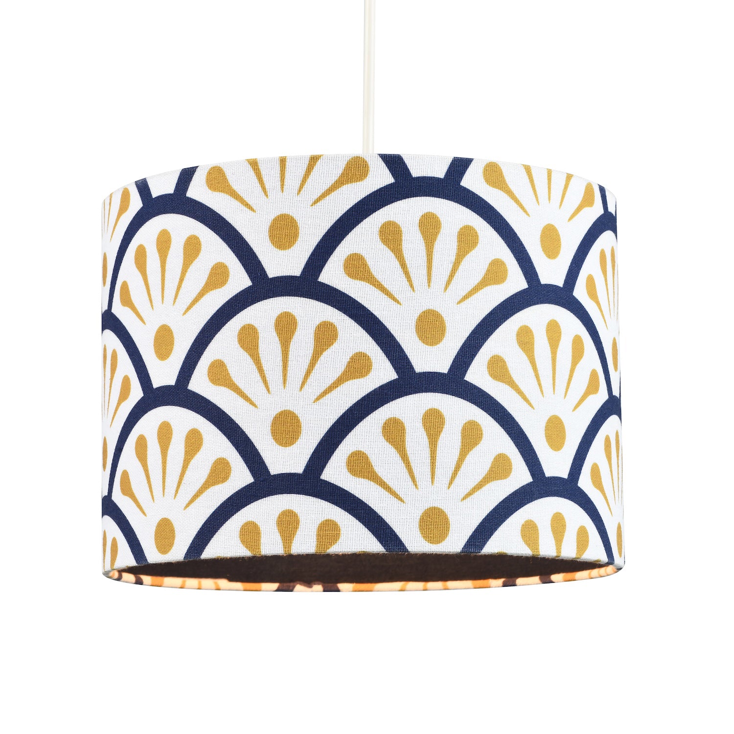 Unique Moroccan Floral Designer 25cm Navy Midnight Blue and Ochre Drum Lampshade Image 2