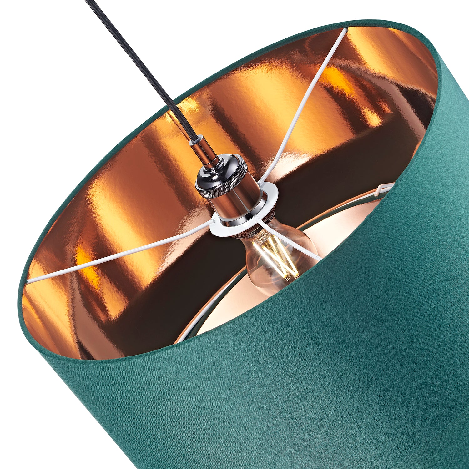 Designer Forest Green Cotton Double Tier Ceiling Shade with Shiny Copper Inner Image 5