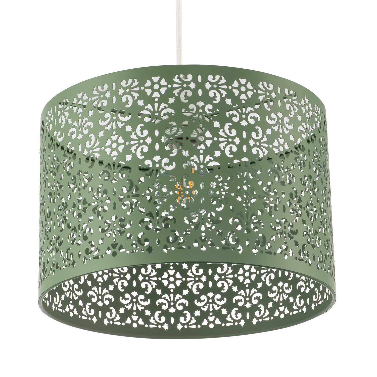 Olive Green Moroccan Metal Pendant Light Shade with Floral Decoration Image 5