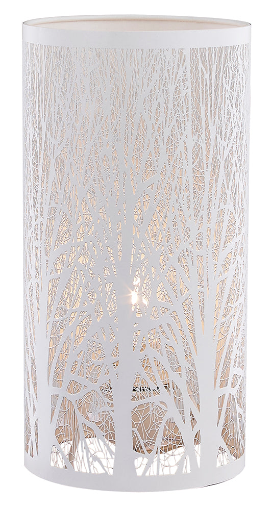 Unique and Beautiful Matt White Metal Forest Design Table Lamp with Cable Switch Image 1