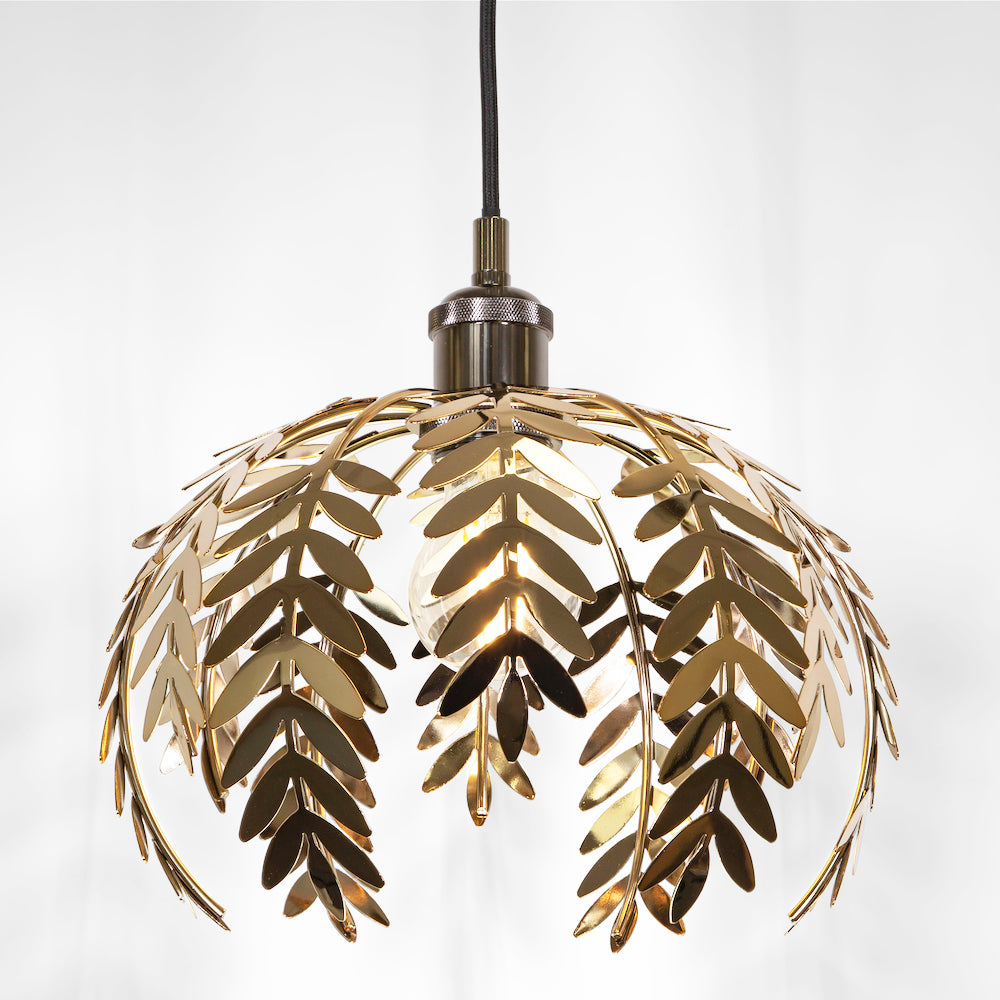 Traditional Fern Leaf Design Ceiling Pendant Light Shade in Polished Gold Finish Image 2