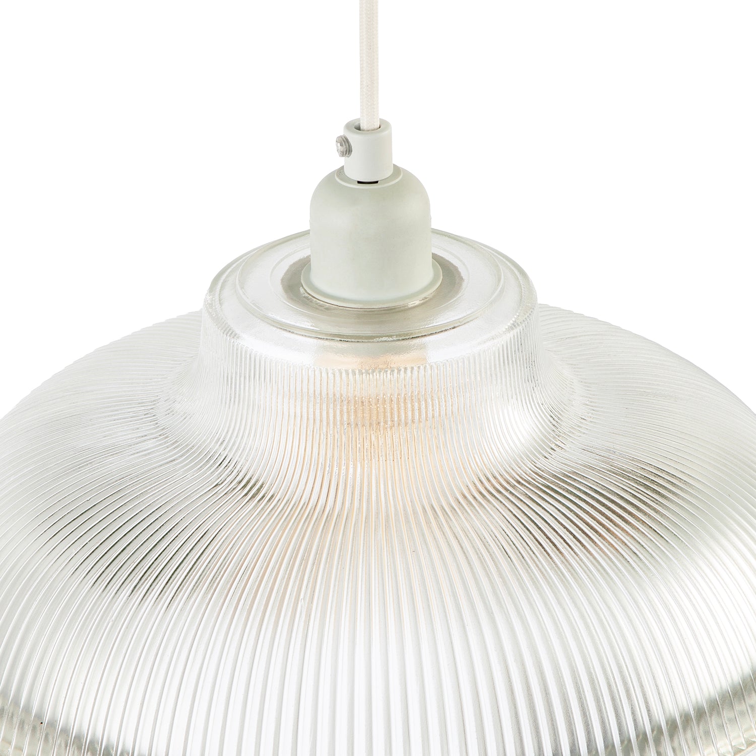 Classic American Diner Clear Ribbed Glass Ceiling Pendant Light Shade Image 3