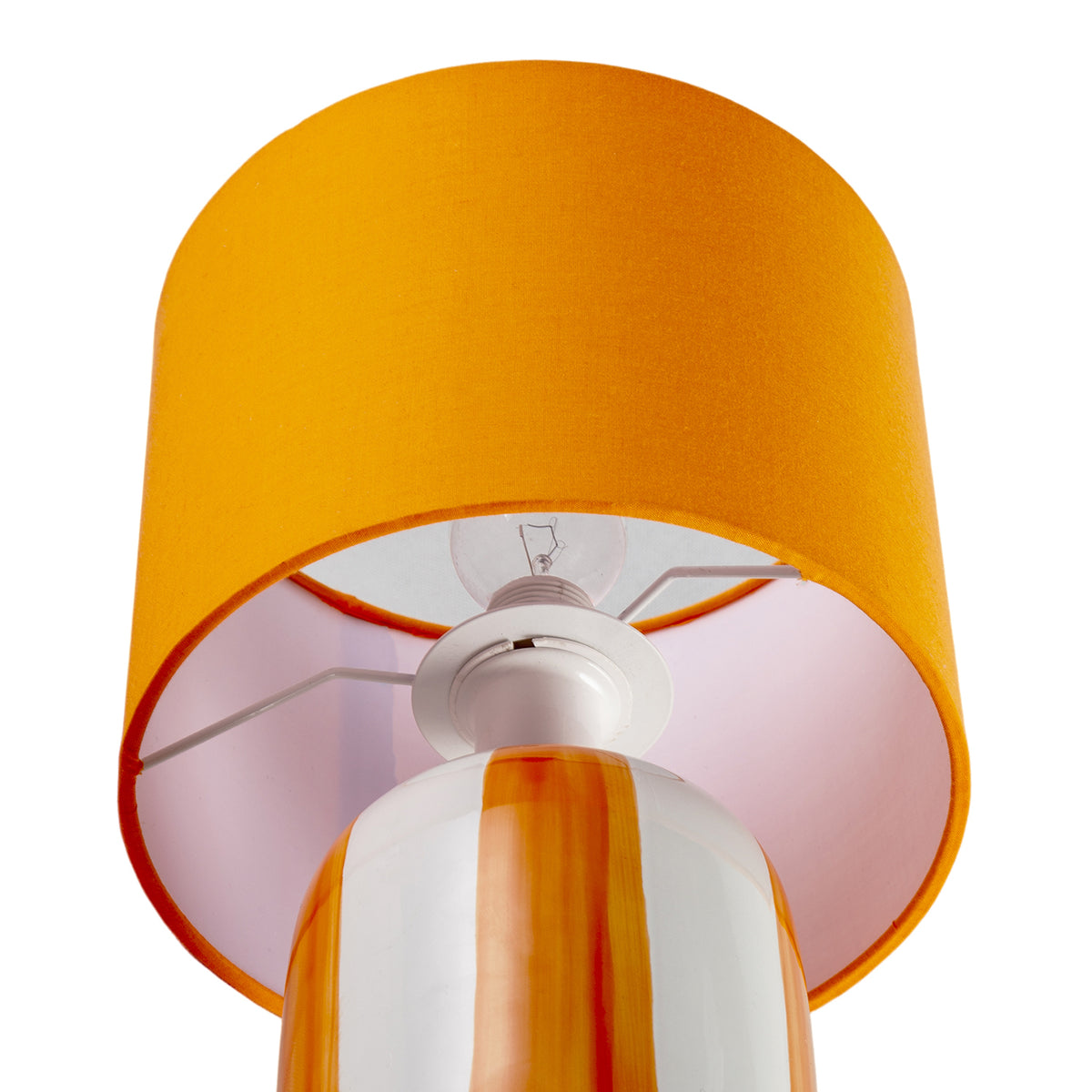 Hand Brushed Orange Striped Ceramic Table Lamp with Drum Fabric Shade Image 4