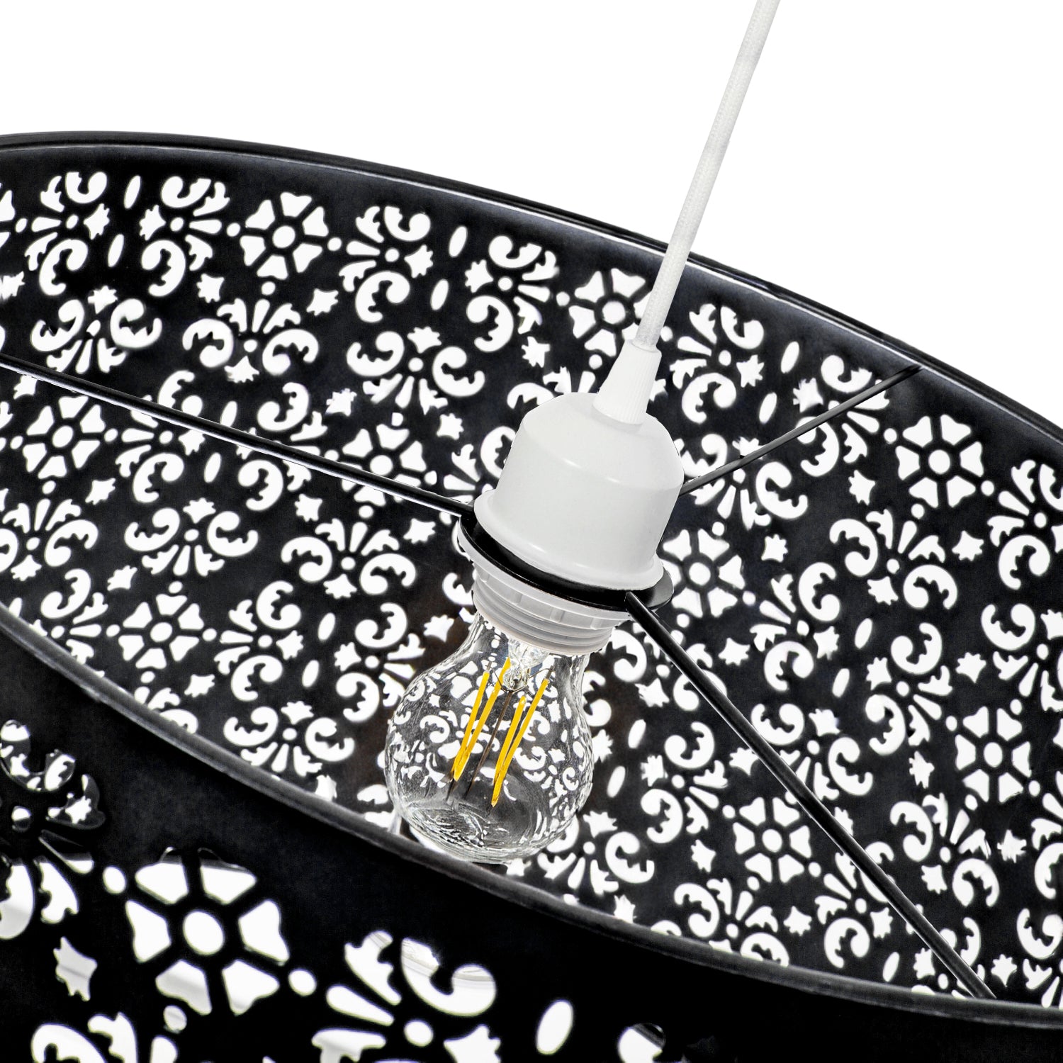 Moroccan Designed Large Black Metal Pendant Shade with Floral Decor Image 4