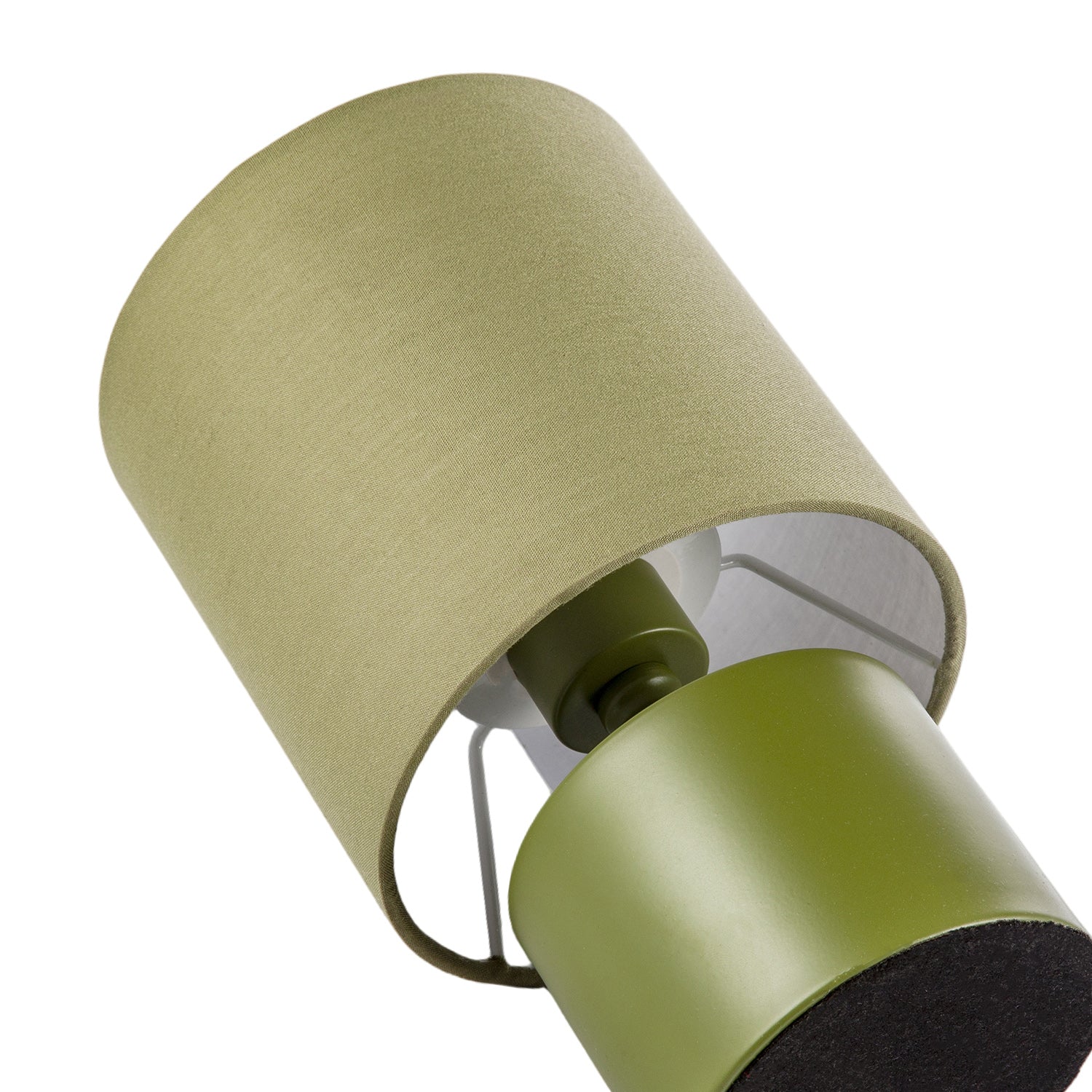 Modern Dusty Olive Green Table Lamp with Cotton Fabric Drum Shade Image 4