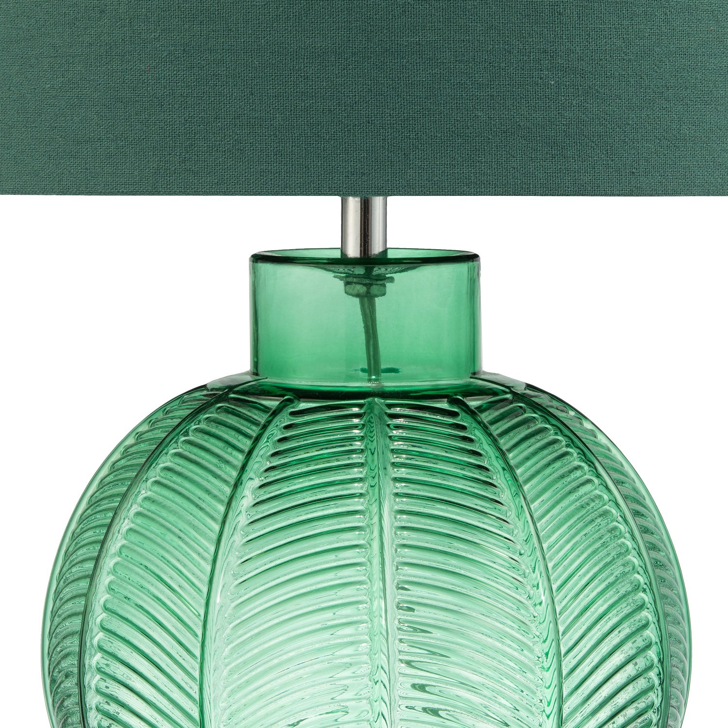 Contemporary Emerald Green Glass Lamp in Leaf Design and Forest Green Shade Image 3