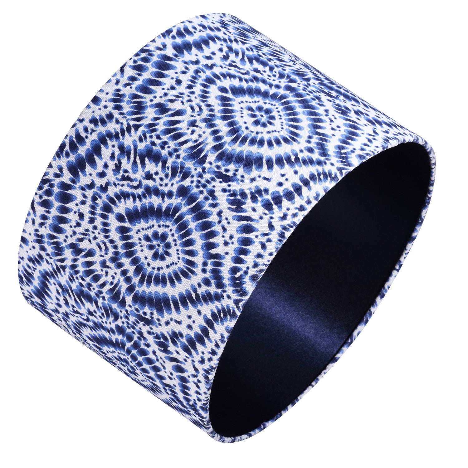 Modern Kaleidoscope Design Drum Lamp Shade in White and Midnight Blue Linen Image 4