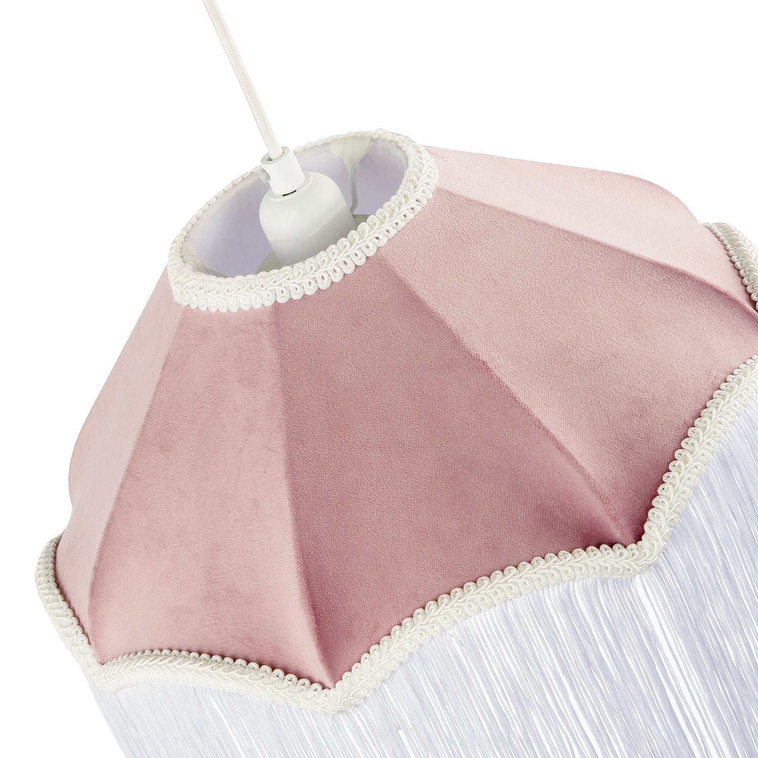 Classic Chic Victorian Shape Pendant Light Shade in Blush Pink Velvet Image 3