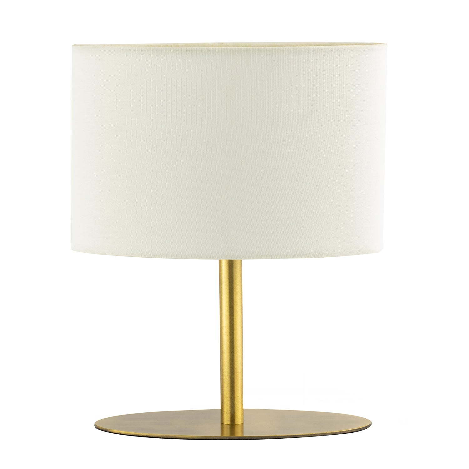 Modern Designer Oval Table Lamp in Antique Brass with Off-White Fabric Shade Image 2