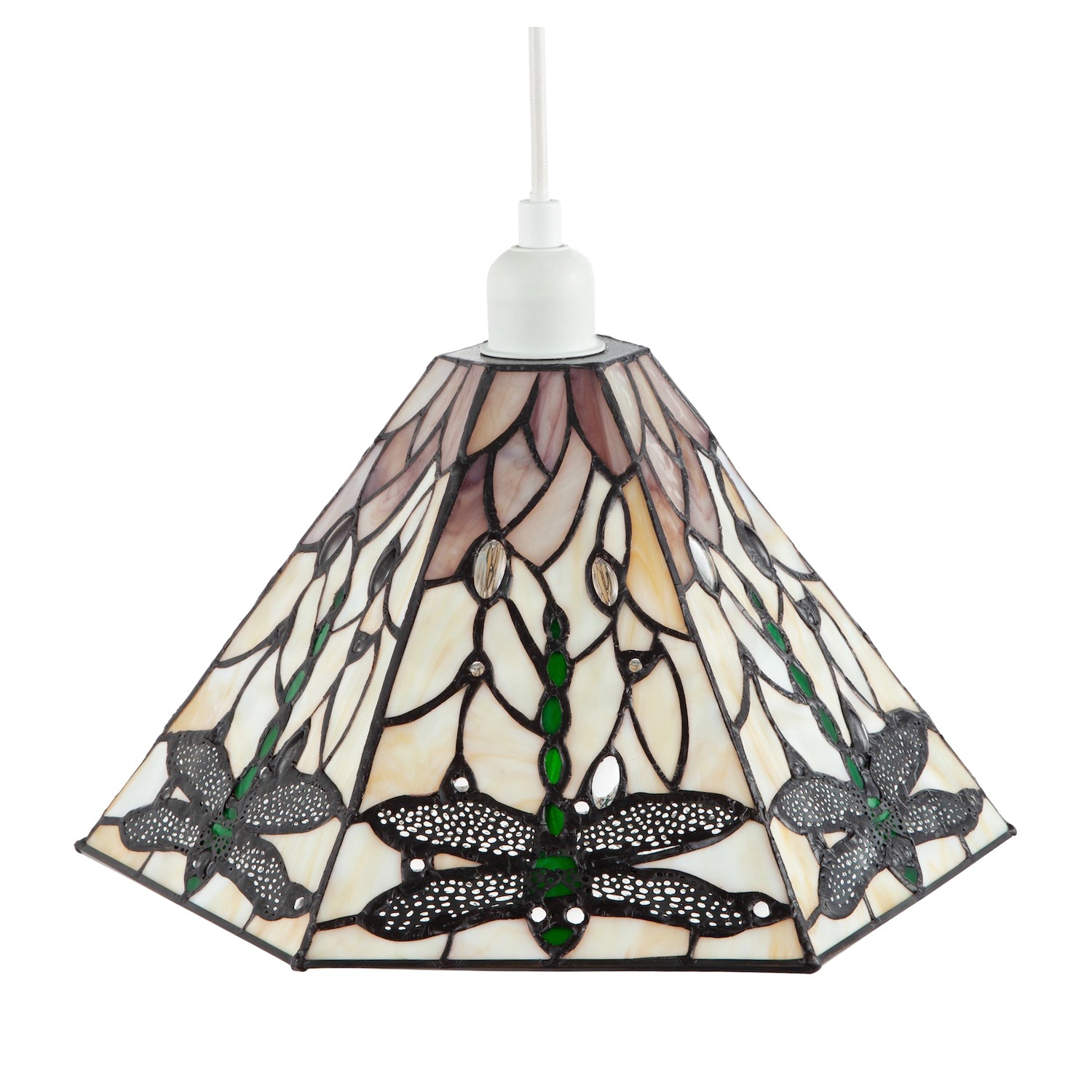 Green Dragonfly Tiffany Glass Pendant Light Shade with Hexagonal Shape Image 3