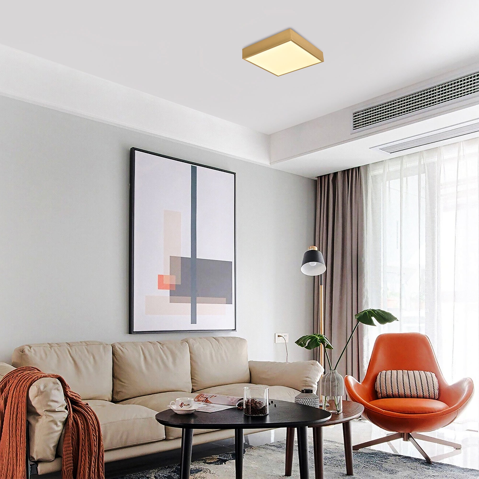 Modern 25w LED Flush Square Ceiling Light in Brushed Gold with Opal Diffuser Image 5