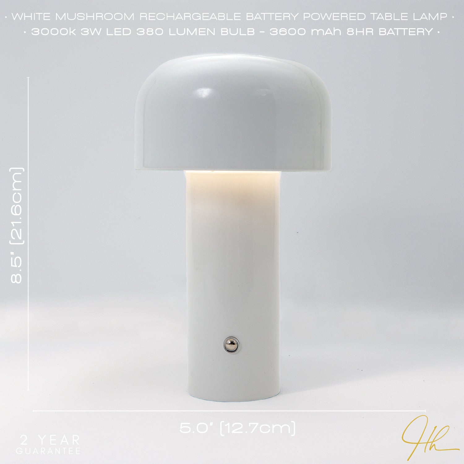 Gloss White Modern Mushroom Style Rechargeable LED Touch Dimmable Table Lamp Image 6