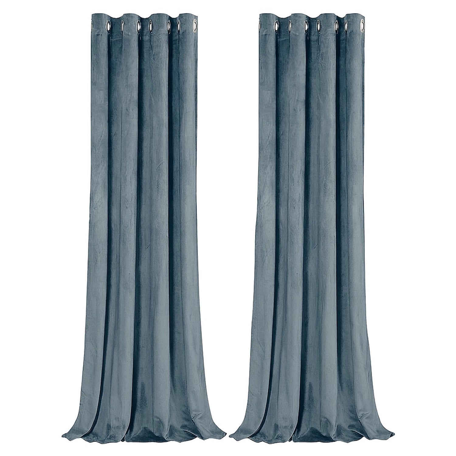 Dusty Blue Velvet Blackout Eyelet Curtains - 46x54 Inch Drop - 2 Panel Image 1