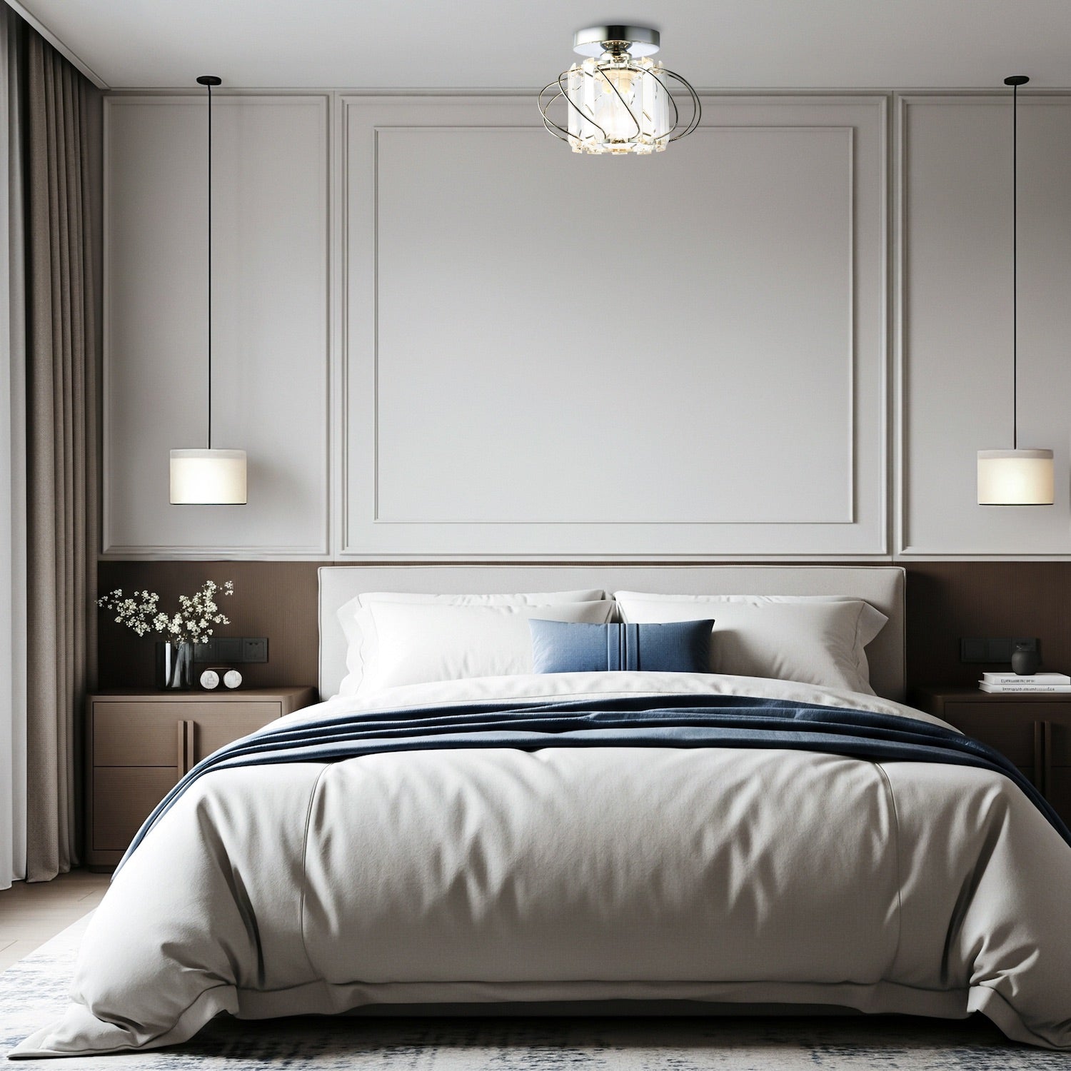 Modern Polished Chrome Ceiling Light Fitting with Clear Crystal Glass Image 6